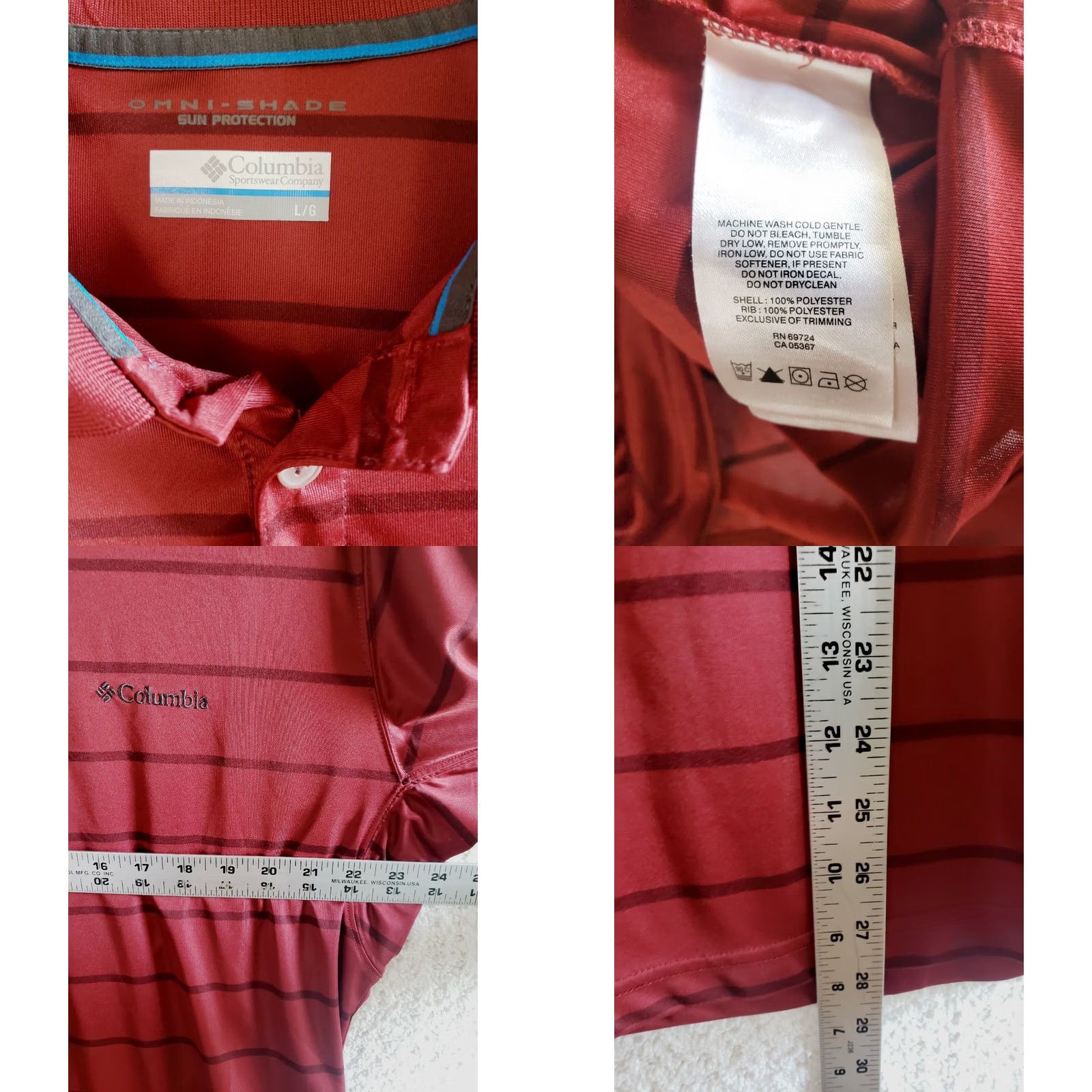 Vintage Columbia Polo Shirt Men's XL GARNET Striped Omni Shade Short Sleeve Performance Size US XL / EU 56 / 4 - 8 Thumbnail