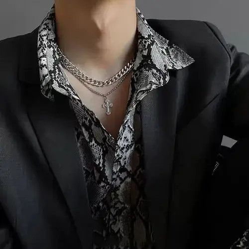 Other Double Layer Titanium Steel Cross Pendant Necklace for Men Size ONE SIZE - 2 Thumbnail
