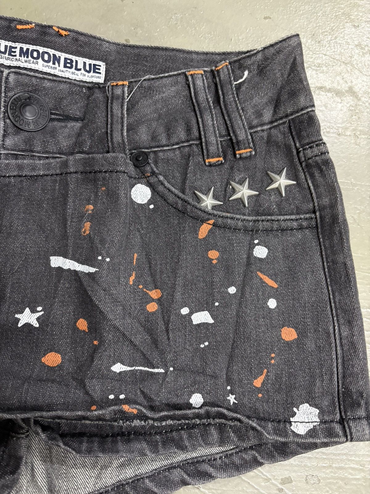 Hysteric Glamour Paint Splatter assymetrical denim mini short Blue Blue Japan Size 29" - 3 Thumbnail