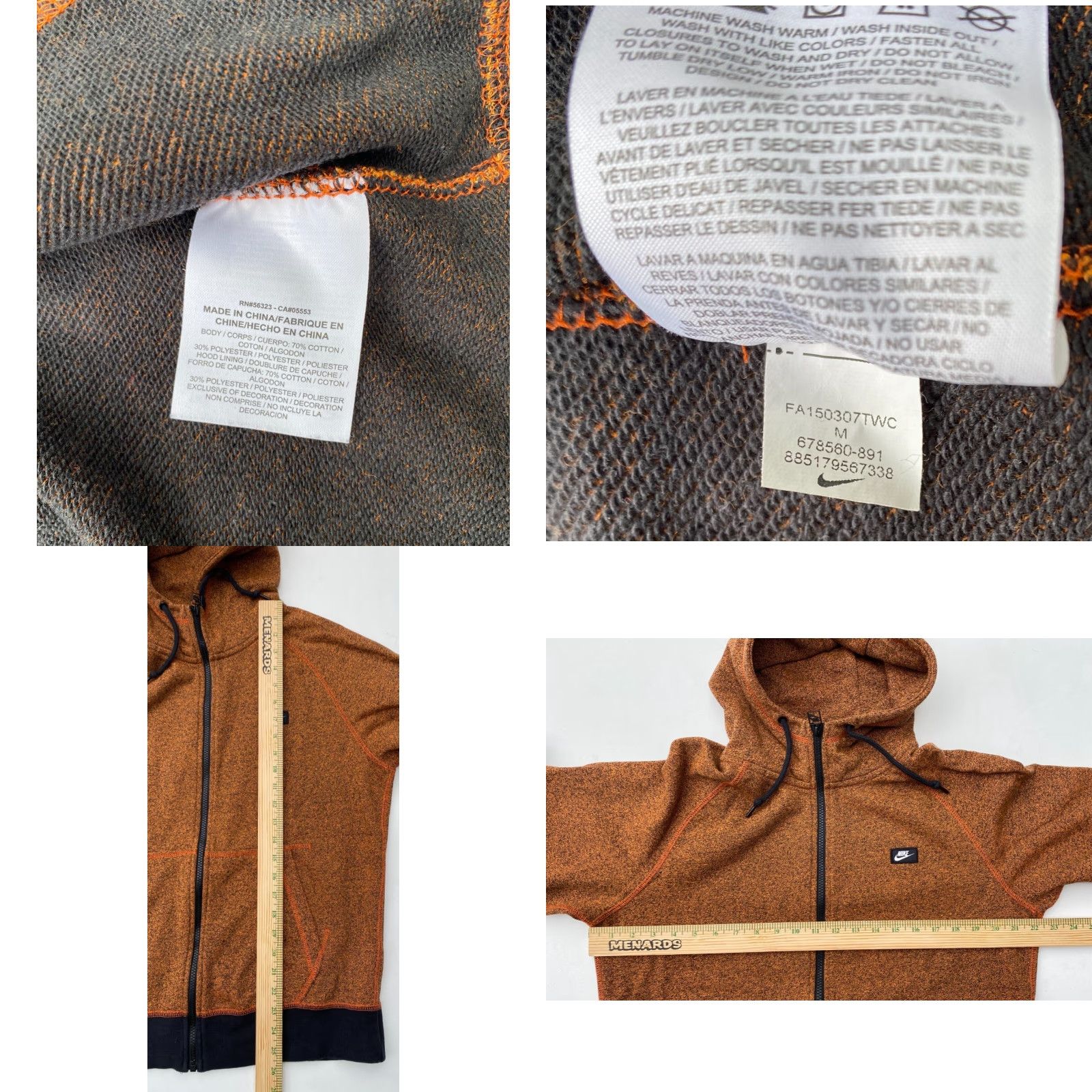 Nike VINTAGE Nike Hoodie Full Zip Mens Regular Size M Orange Logo 90s Style Size US M / EU 48-50 / 2 - 8 Thumbnail