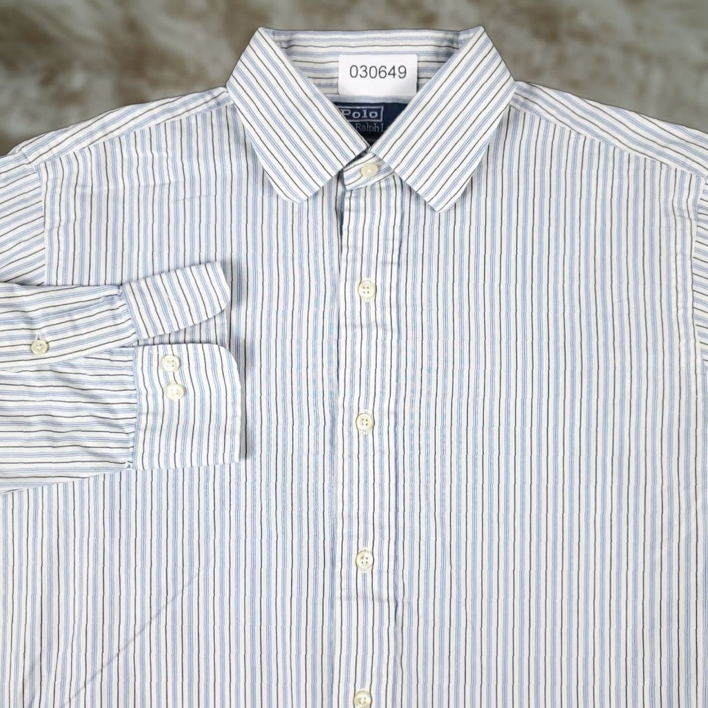 Ralph Lauren Ralph Lauren Dress Shirt Men 15.5 Blue Stripe Button-Down Long Sleeve Non-Iron Collared Regular Fit, Classic American Style, Cotton, Vintage: No Size 40R - 1 Thumbnail