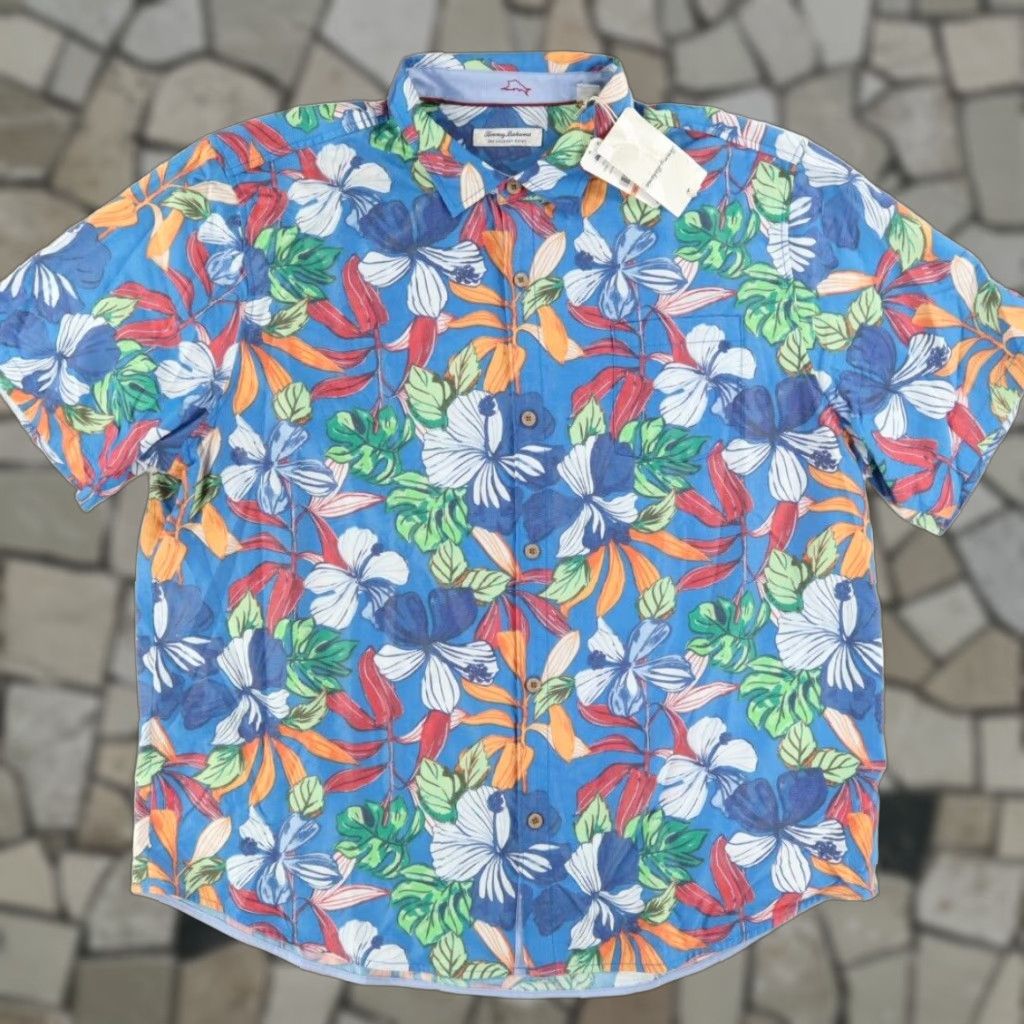 Tommy Bahama Tommy Bahama The Coconut Point Luau Modal Floral Button Up Shirt Blue Men's 3XL Size US XXL / EU 58 / 5 - 1 Thumbnail