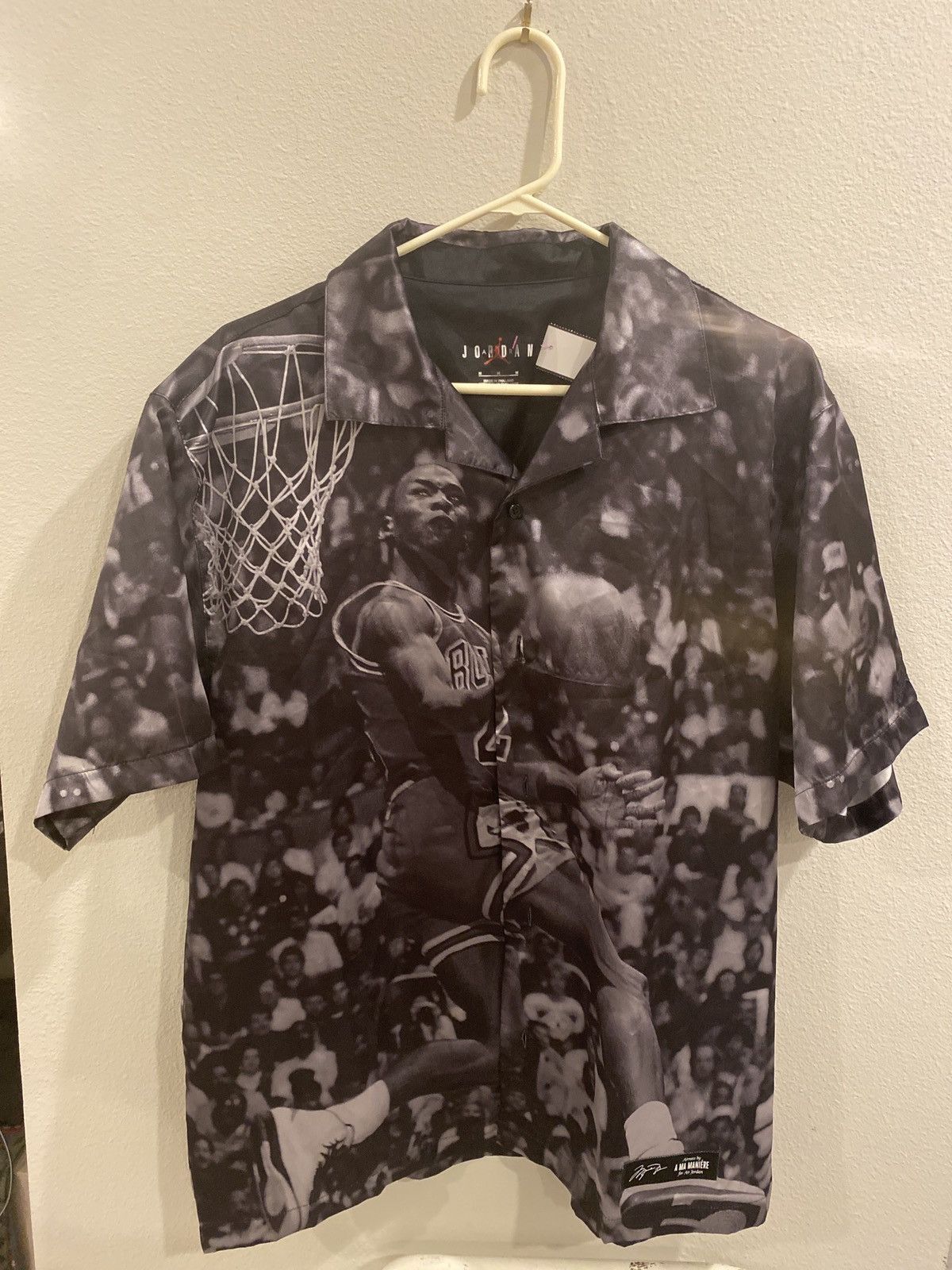 image of Silk Shirt Air Jordan X A Ma Manière Aop in Black, Men's (Size Medium)