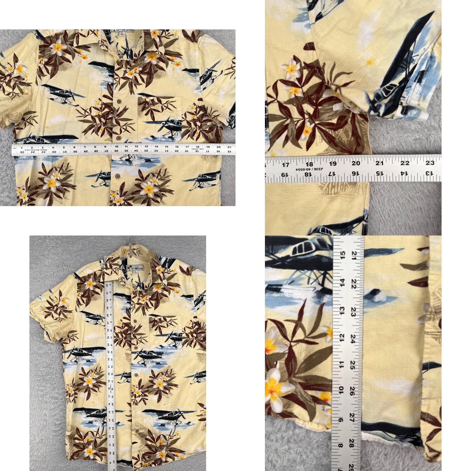 Olive VINTAGE Oliver & Burke Shirt Men M Yellow Floral Airplane Button Up Cotton Hawaiian Size US M / EU 48-50 / 2 - 8 Thumbnail