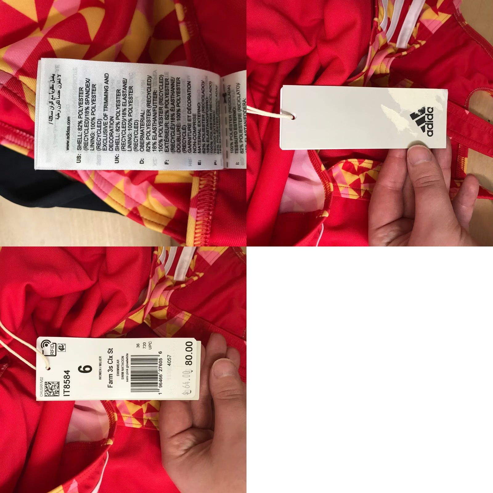Adidas Adidas One Piece Womens Red Geometric FARM Rio 3-Stripes Size 6 Swimsuit (Multicolor) Womens Size ONE SIZE - 8 Thumbnail