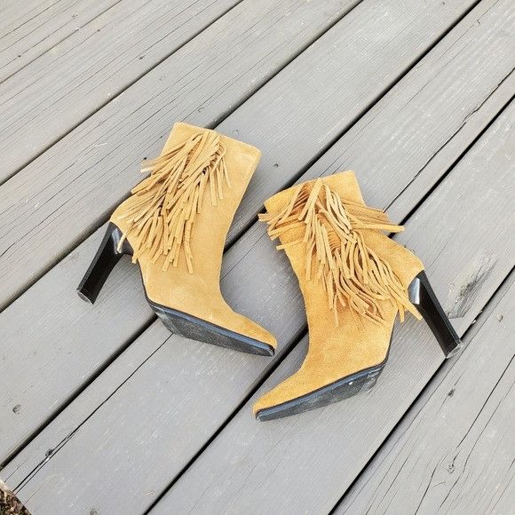 Vintage Vintage 90s y2k Camel Tan Suede Leather Fringe Western Cowgi Size US 8 / IT 38 - 2 Thumbnail