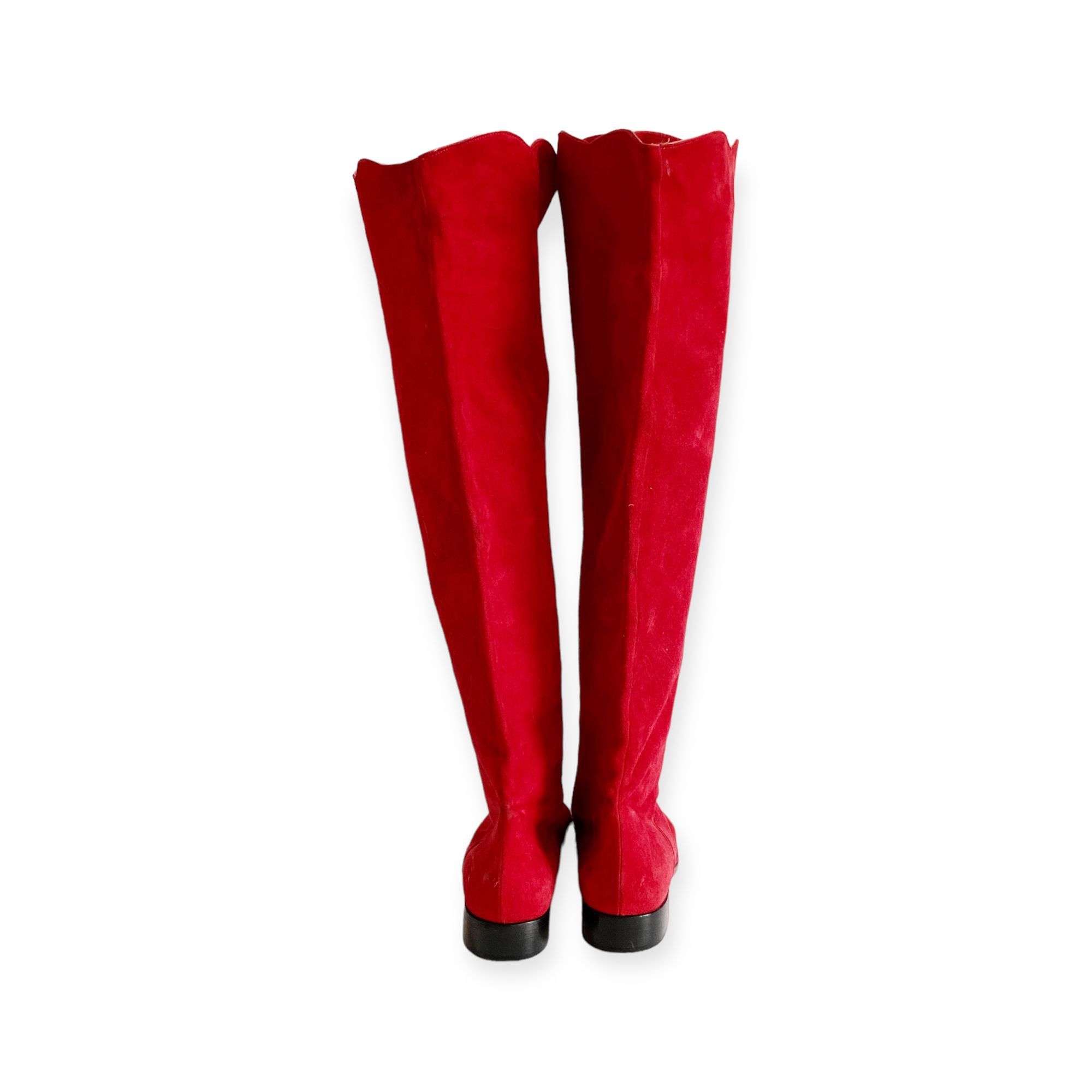 Yves Saint Laurent Vintage Yves Saint Laurent red suede long boots, Size 7 Size US 7 / IT 37 - 8 Thumbnail