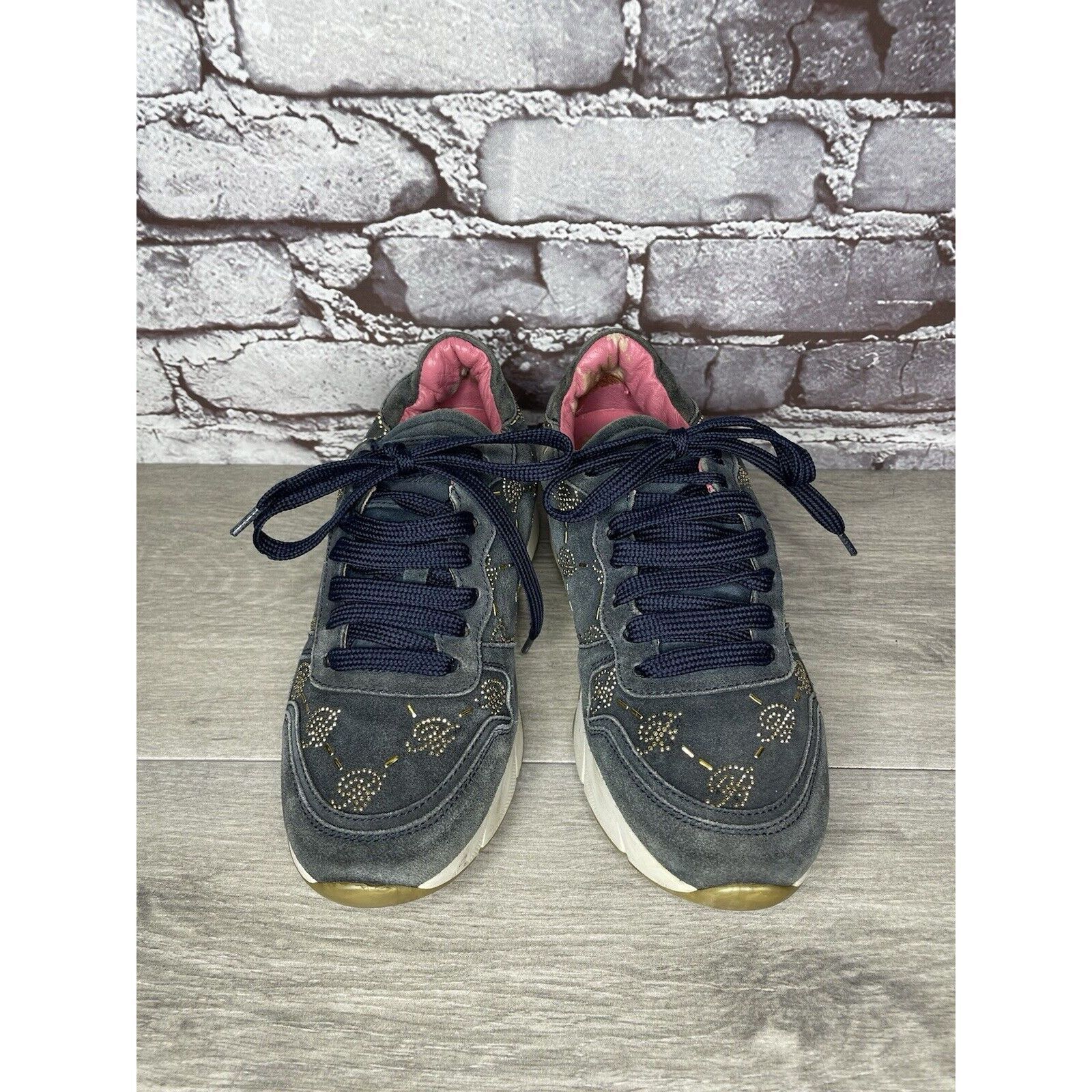 Blumarine Blumarine Blue Suede Gold Embellished Lace Up Sneakers Women Size US 6 / IT 36 - 13 Thumbnail