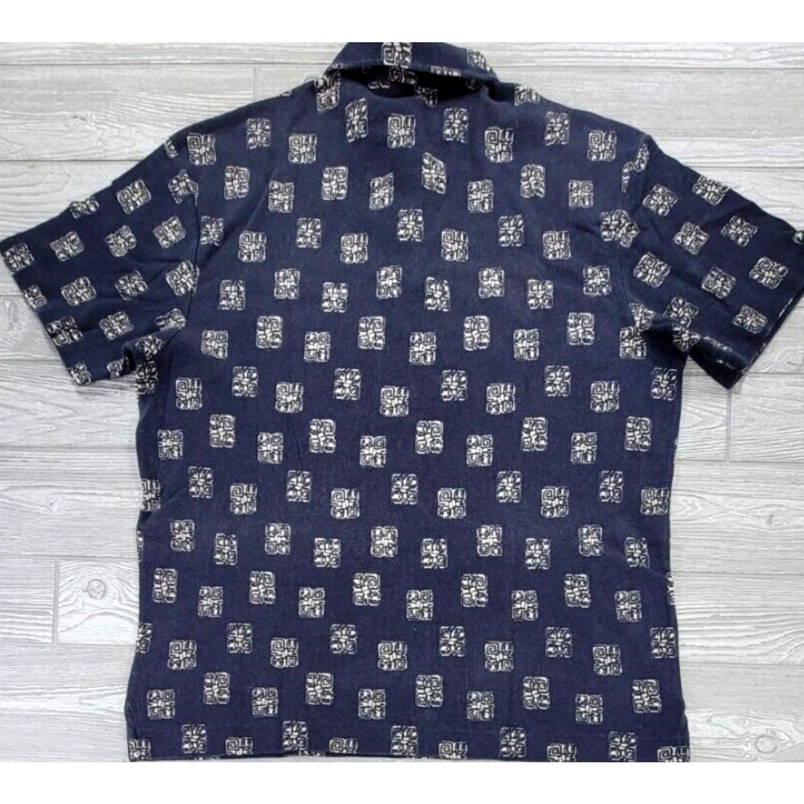 Nautica VINTAGE Nautica Polo Shirt Tribal 90s Blue L Men Short Sleeve Cotton Button Closed Collared Geometric AOP RARE USA Made Shirt Mens Size US L / EU 52-54 / 3 - 4 Thumbnail