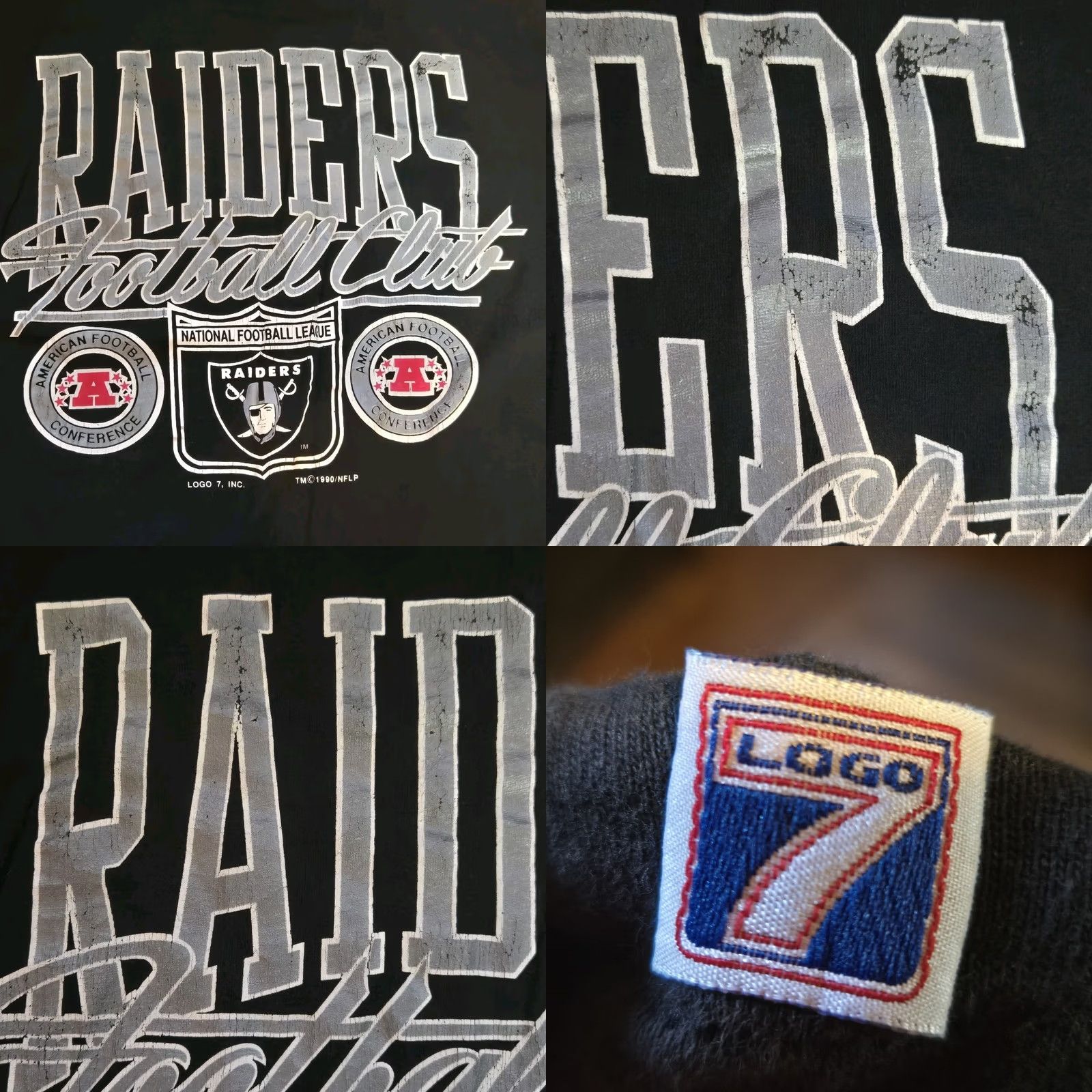 Logo 7 VINTAGE Logo 7 Oakland Raiders T-Shirt Men Large Black 1990s USA Made Graphic Tee Short Sleeve Cotton Men Size US L / EU 52-54 / 3 - 8 Thumbnail