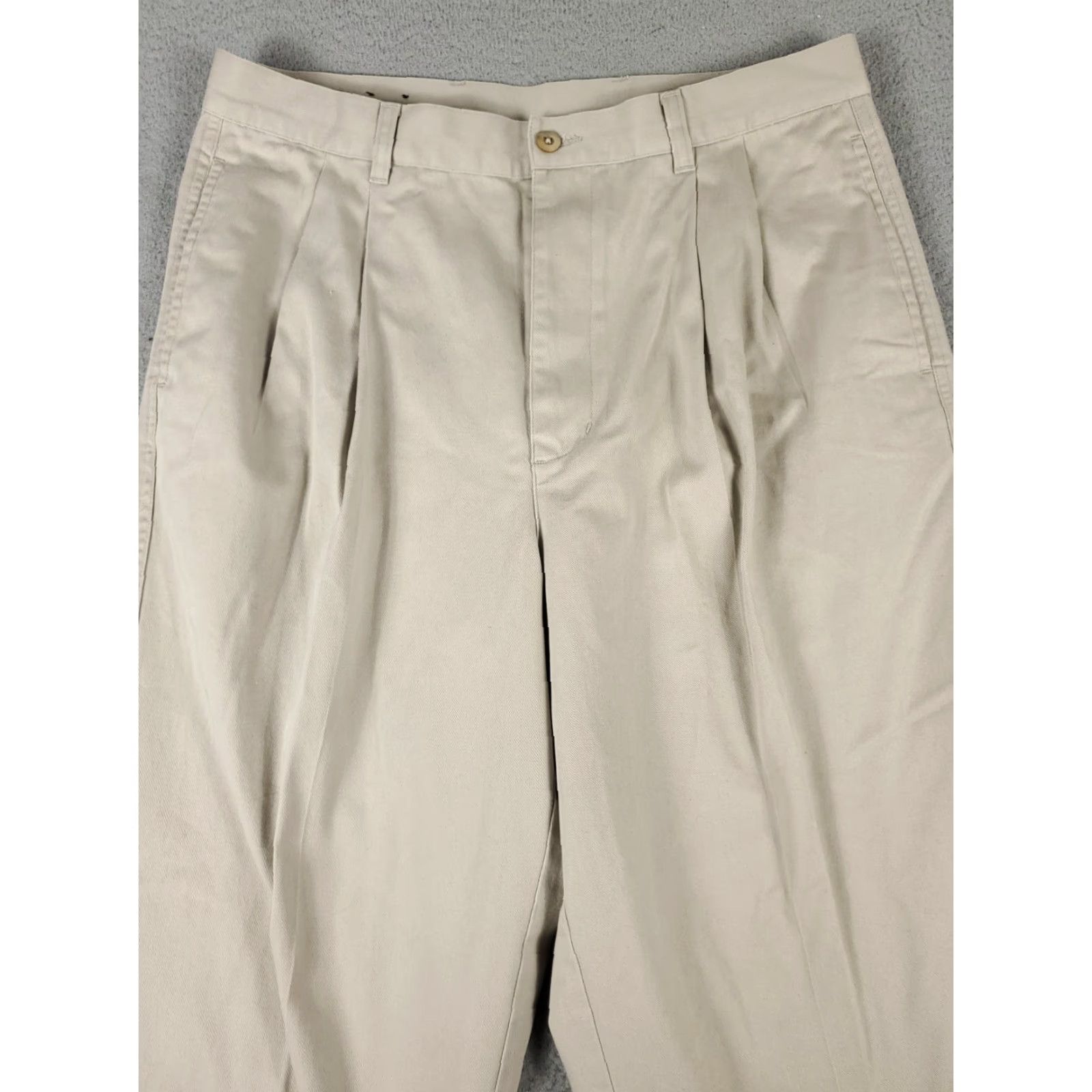 Vintage Greg Norman Chino Pants Mens 35x30 Beige Pleated Casual Trousers Size US 35 - 2 Thumbnail