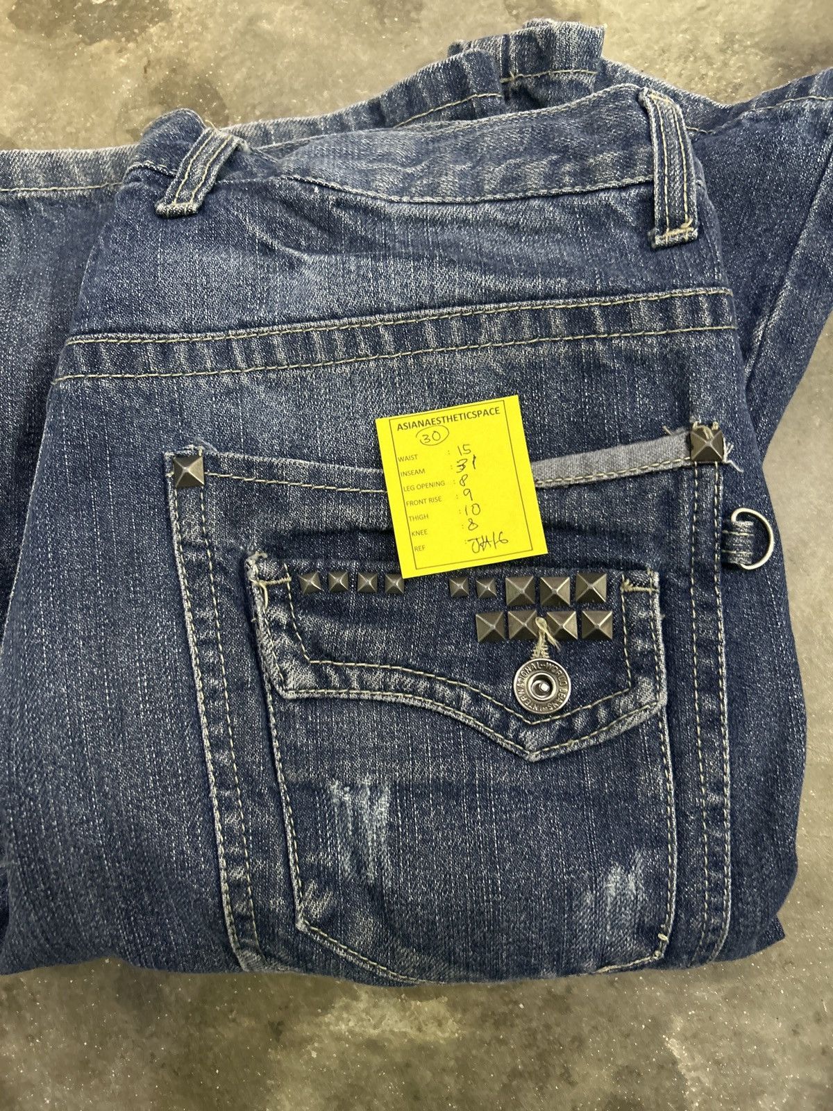 GOSTAR DE FUGA Nylaus Y2K Distressed Baggy Studded Heavy Washed Whisker Size US 30 / EU 46 - 22 Thumbnail