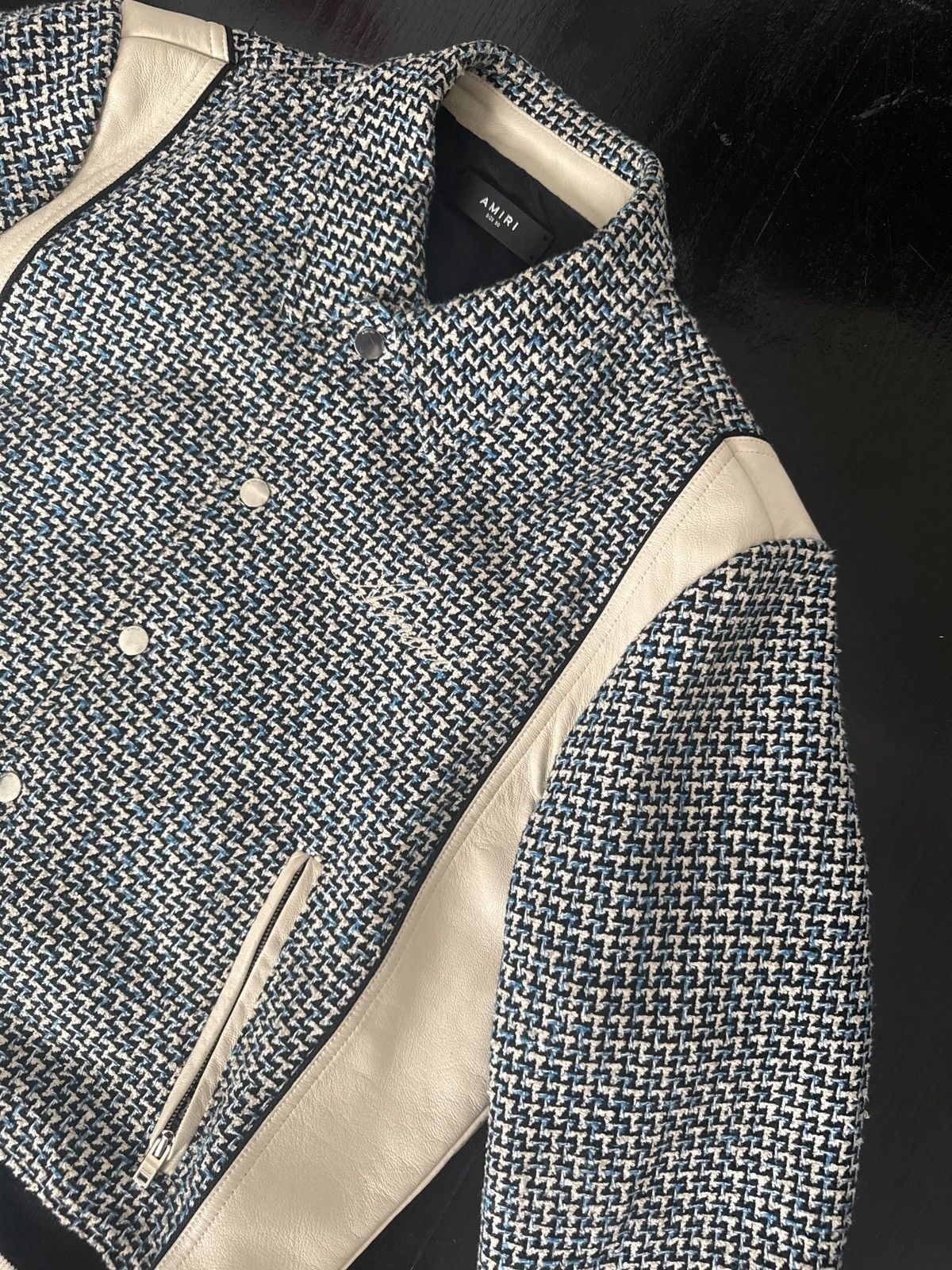 Amiri Amiri Bouclé & Leather Varsity Jacket – Navy/Cream – Size 50 Size US M / EU 48-50 / 2 - 8 Thumbnail