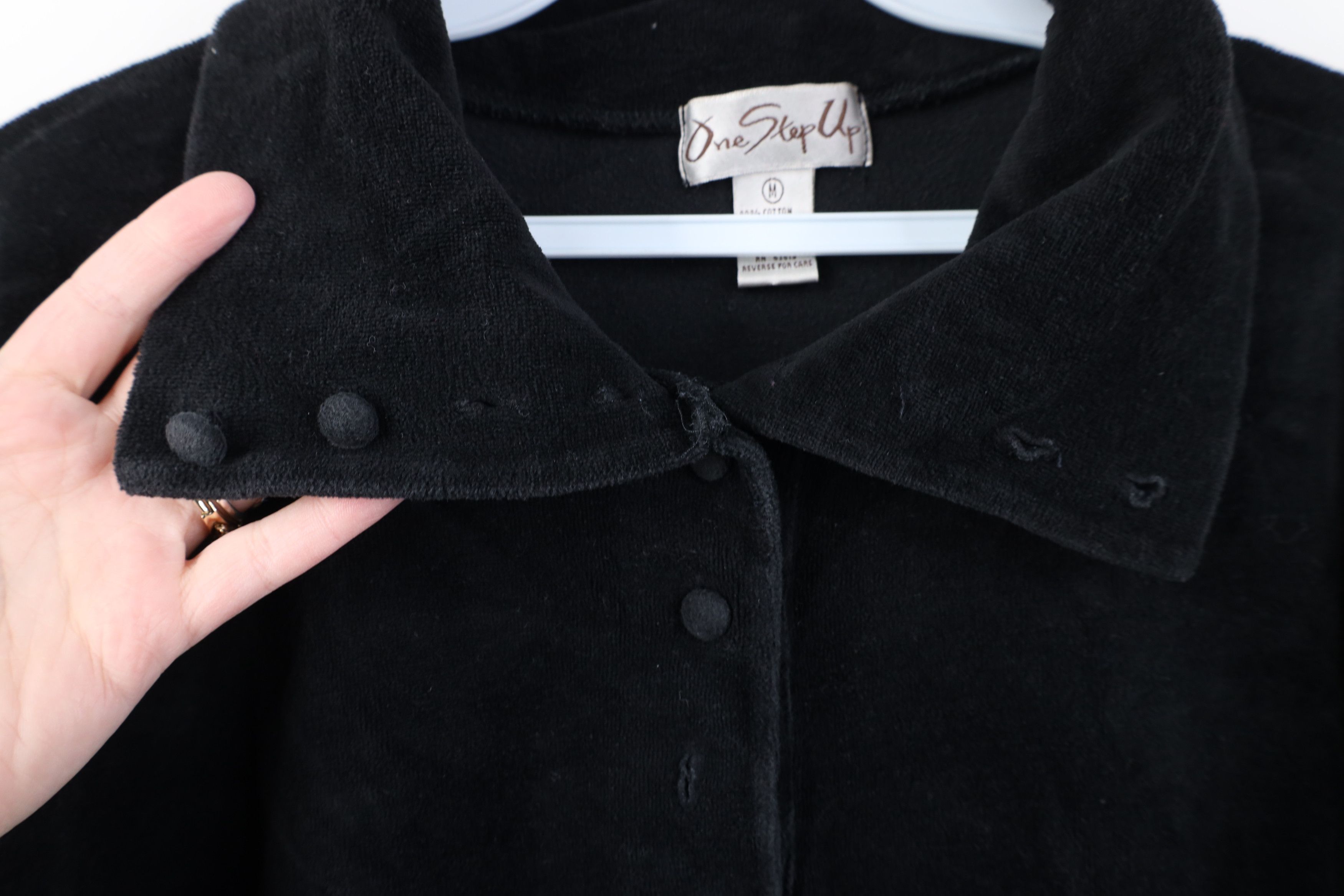 Vintage Vintage 70s Streetwear Blank Velour Long Sleeve Polo Black Size M / US 6-8 / IT 42-44 - 4 Thumbnail
