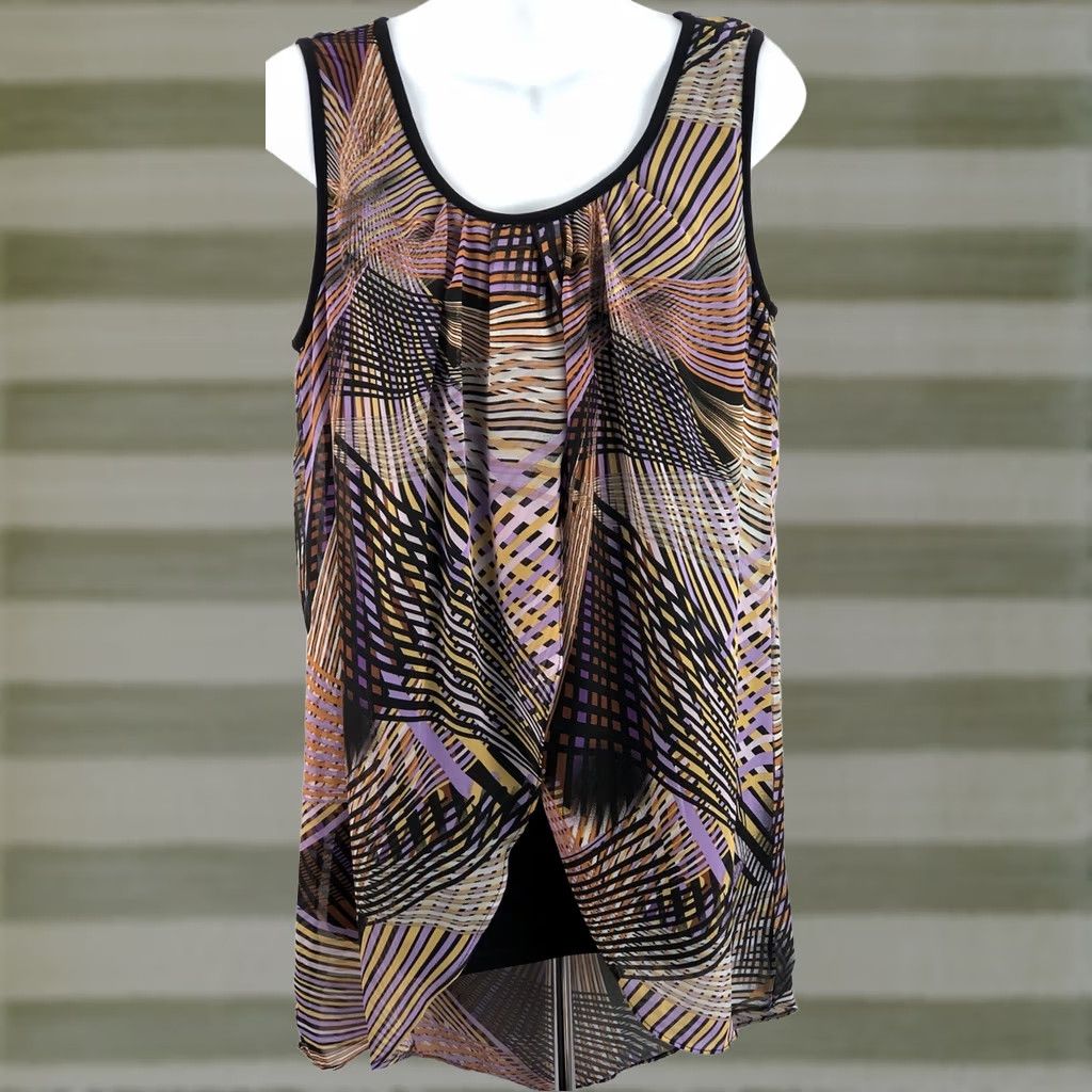 Etro Women with control Renee Greenstein Sleeveless Tank top S Purple Blk Geometric Chiffon Split Front Vintage No N/A Size S / US 4 / IT 40 - 1 Thumbnail
