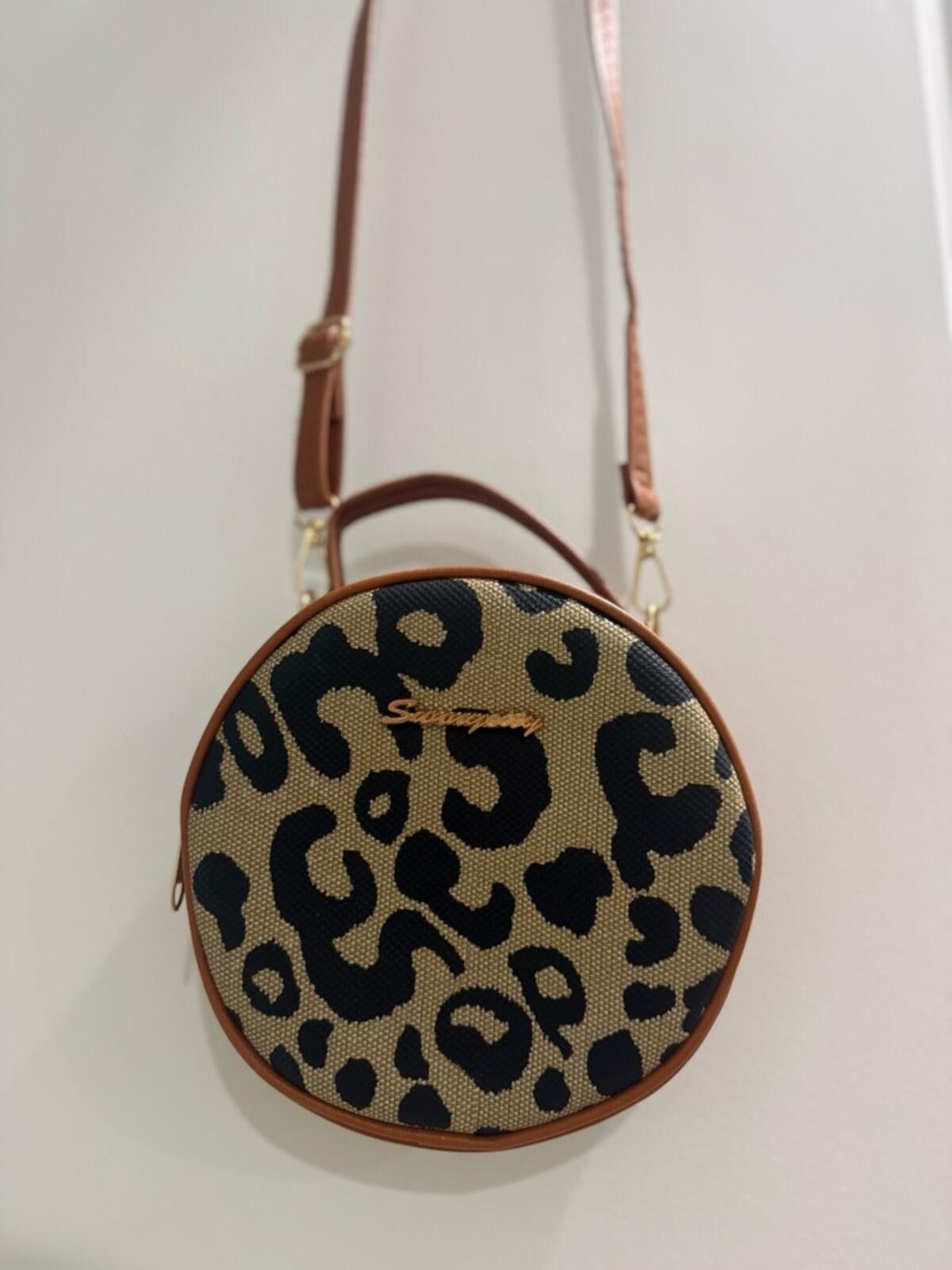 Other Round Leopard Print Mini Crossbody Bag with Brown Trim Size ONE SIZE - 2 Thumbnail