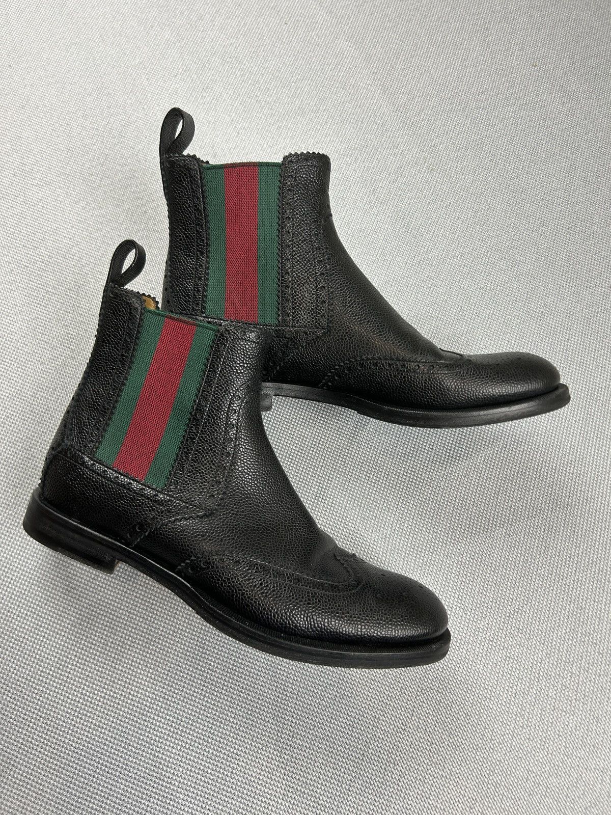 Gucci Gucci Strand Web Wing Tip Black Leather Chelsea Boots Shoes Size US 8 / EU 41 - 1 Thumbnail