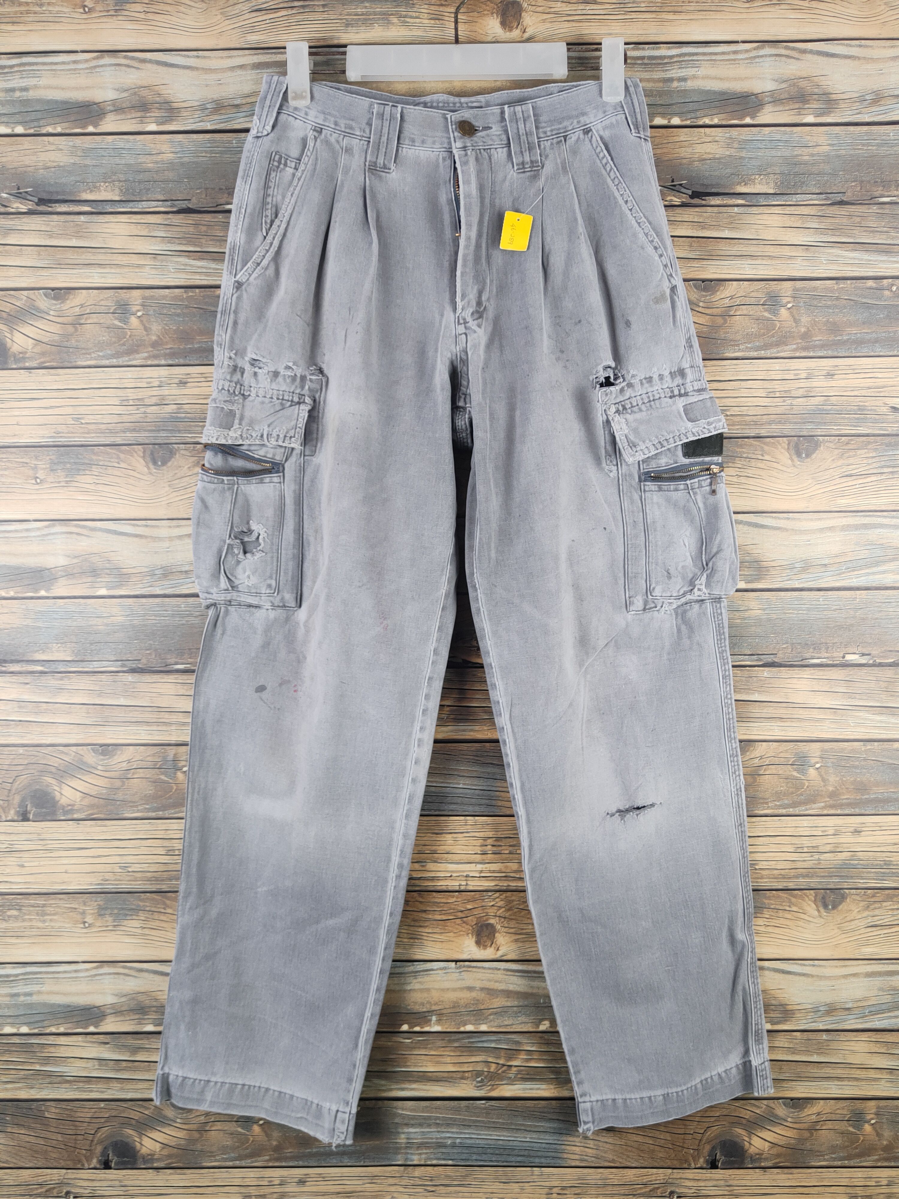 Japanese Brand DL Gran Cisco Gray Faded Multipocket Cargo Pants #46-289T Size US 27 - 1 Thumbnail