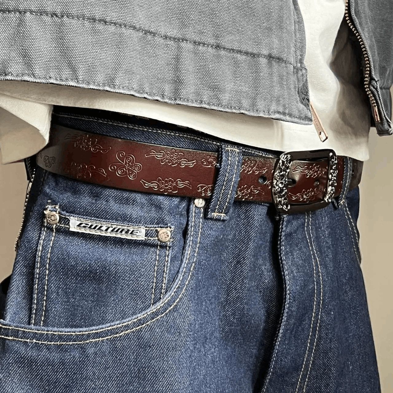 Cowboy Equipment vintage style brown american western floral design belt Size ONE SIZE - 6 Thumbnail