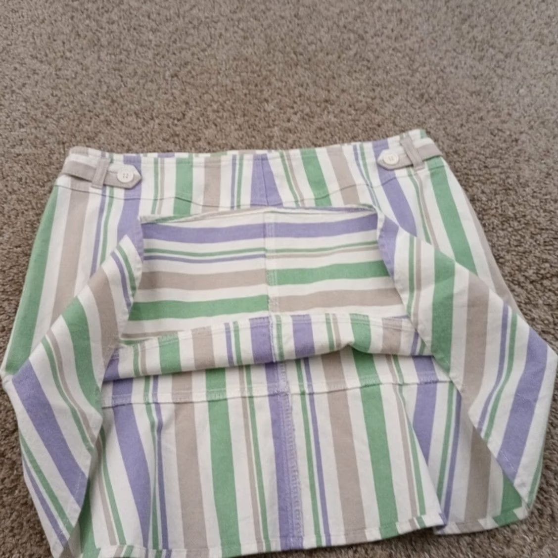 Loft Ann Taylor LOFT Skirt Short Trumpet Pockets Purple Green Striped Size 10 Women Regular Cotton Blend N/A Size 32" / US 10 / IT 46 - 7 Thumbnail