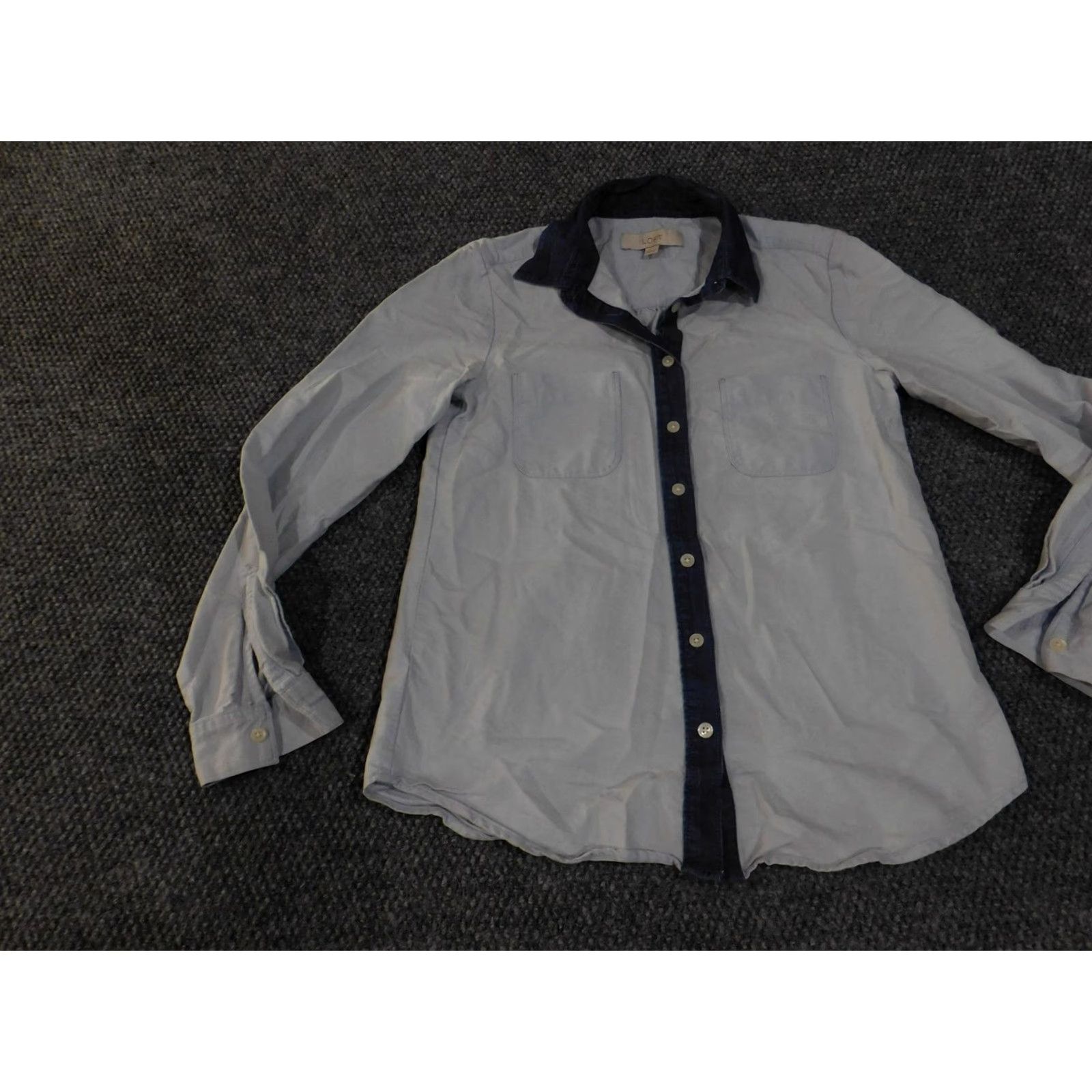 Loft VINTAGE LOFT Ann Taylor SHIRT Womens XS Light Blue Contrast Collar Button Down Cotton Size XS / US 0-2 / IT 36-38 - 3 Thumbnail