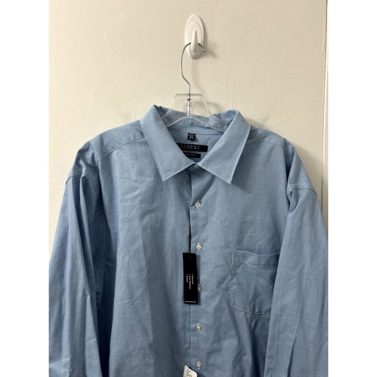 Vintage Synrgy Performance Shirt Mens 18.5 34/35 Blue Geometric Button Up NWT 5 MSRP Size US XXL / EU 58 / 5 - 2 Thumbnail