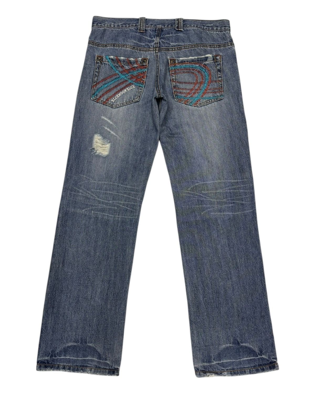 Beauty Beast × Hysteric Glamour Vintage Blue Moon Blue Baggy Jeans DISTRESSED DENIM Size US 34 / EU 50 - 7 Thumbnail
