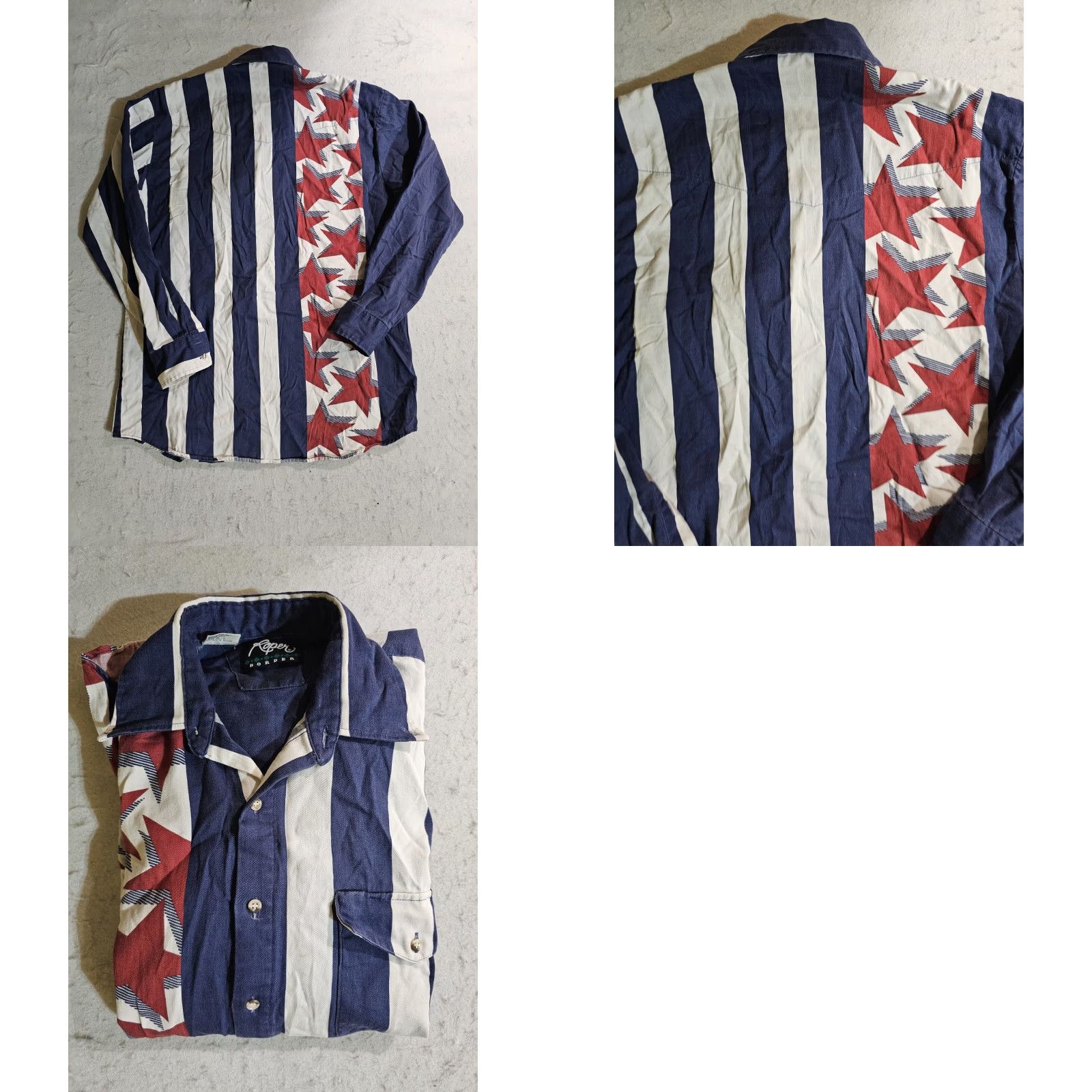 Roper VINTAGE Roper Border Retro Rodeo Long Sleeve American Flag Shirt Large Mens Size US L / EU 52-54 / 3 - 8 Thumbnail