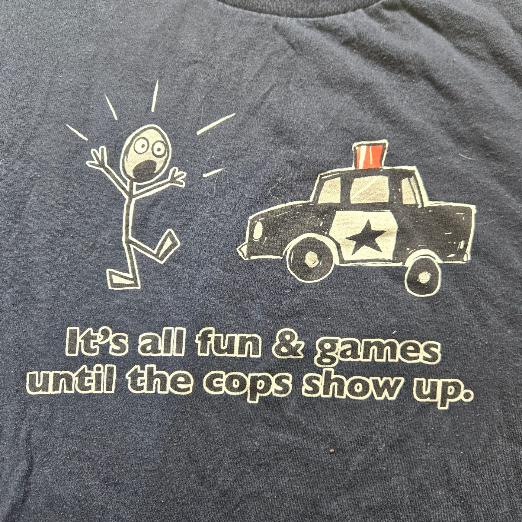 Gildan It's All Fun and Games Until The Cops Show Up Funny Shirt Adult Men's 2XL Black Gildan Crew Neck Short Sleeve Cartoon Comics Funny Shirt Mens 2XL Size US XXL / EU 58 / 5 - 2 Thumbnail