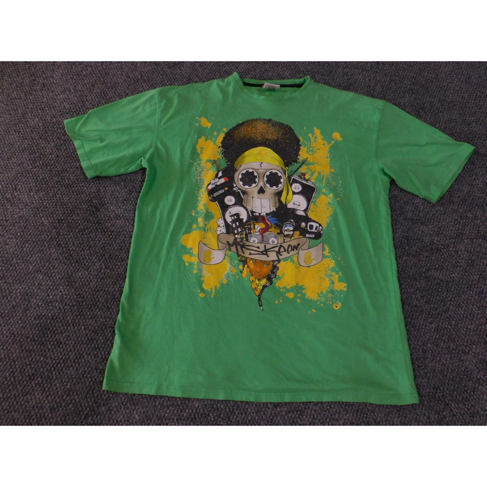 Vintage Miskeen Originals Shirt Mens 2XL Green Skull Graphic Paint Splatter Tee Afro Size US XXL / EU 58 / 5 - 2 Thumbnail