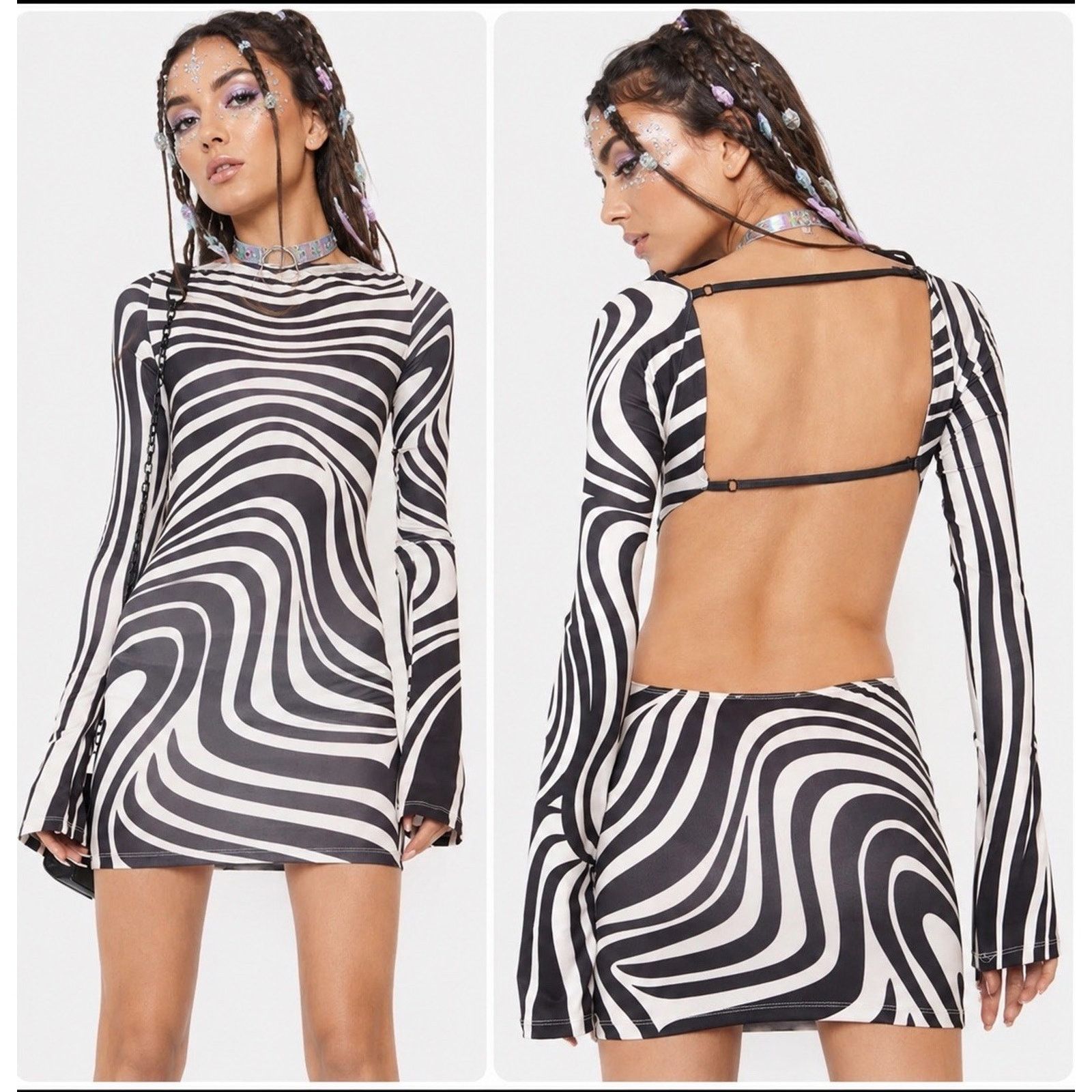 Dolls Kill Dolls Kill JADED London Warped Lines Backless Mini Dress 10 Size L / US 10 / IT 46 - 1 Thumbnail