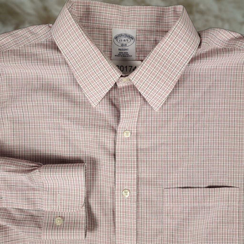 Brooks Brothers Brooks Brothers Dress Shirt Men's 17 Red Plaid Long Sleeve Button Up 100% Cotton Regular Fit Non-Iron Size 46R - 1 Thumbnail