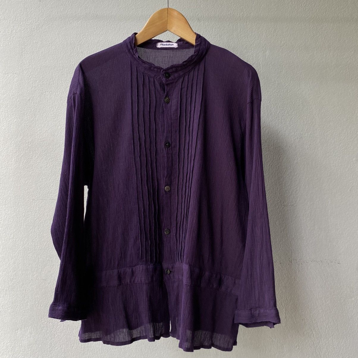 Issey Miyake Plantation Purple Long Sleeve Pleated Button-Up Blouse Size M / US 6-8 / IT 42-44 - 1 Thumbnail