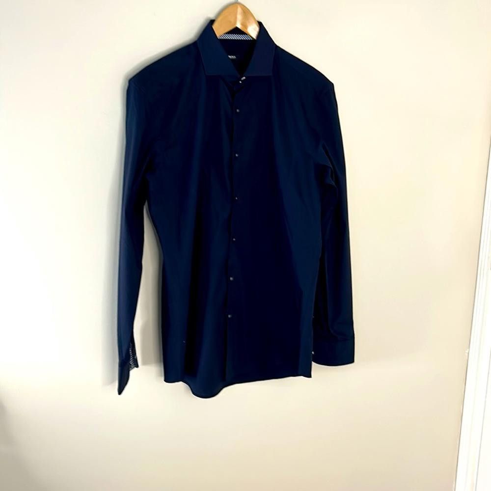 Hugo Boss Slim fit shirt - BOSS-size 15.5-Dk Navy-100% Ctn Size 38R - 3 Thumbnail