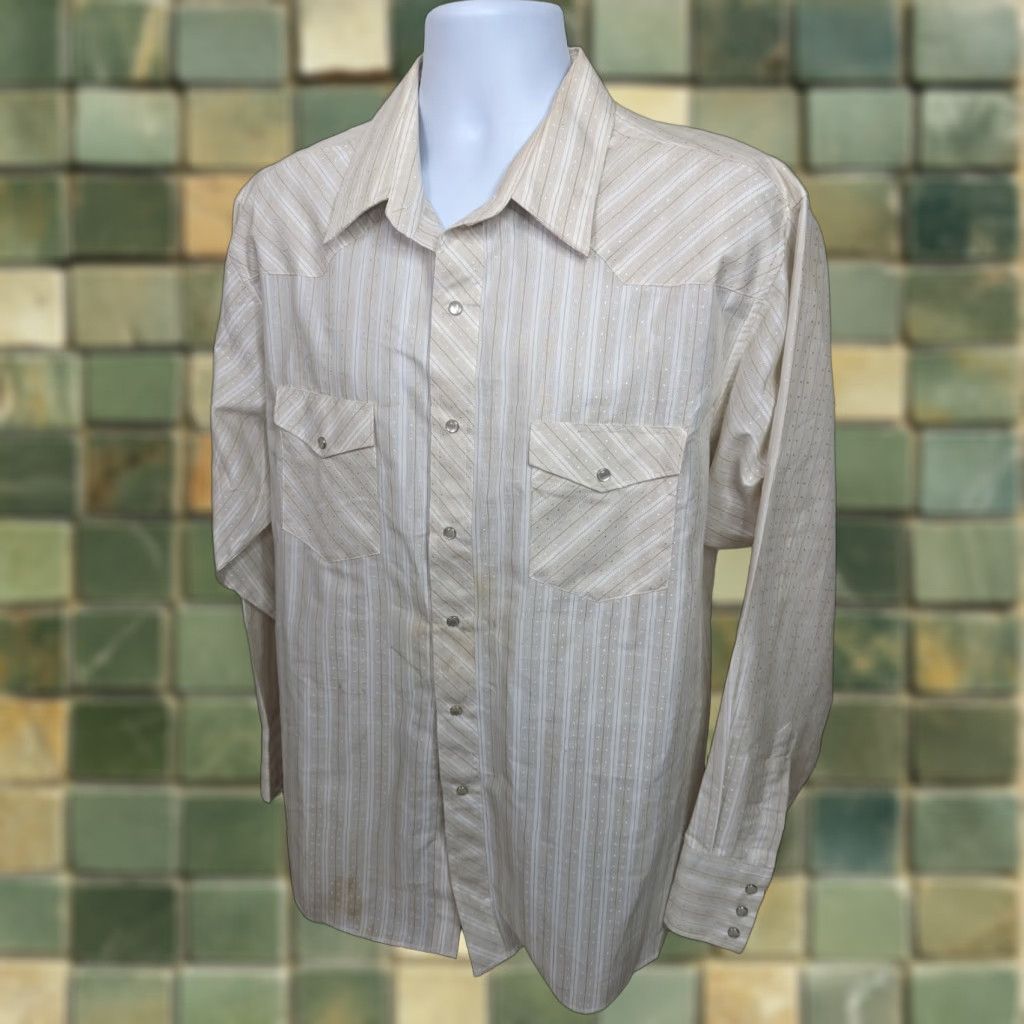 Wrangler VINTAGE Wrangler Western Pearl Snap Striped Shirt Men's XL White Flawed T3F Size US XL / EU 56 / 4 - 1 Thumbnail