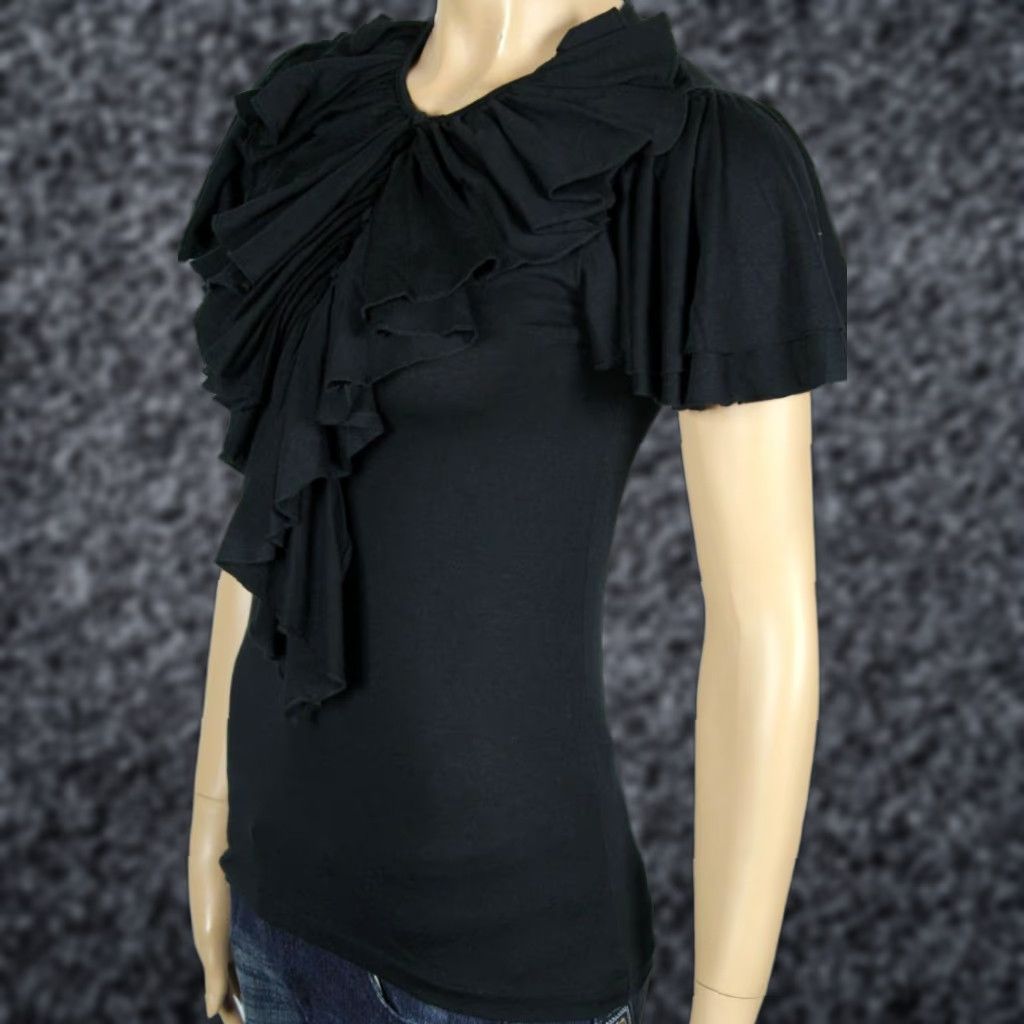 Ralph Lauren Ralph Lauren FEMININE BLACK RUFFLE PIMA COTTON KNIT TOP NWT Women M Black Ruffle Top Knit Shirt Luxury Apparel Size M / US 6-8 / IT 42-44 - 1 Preview