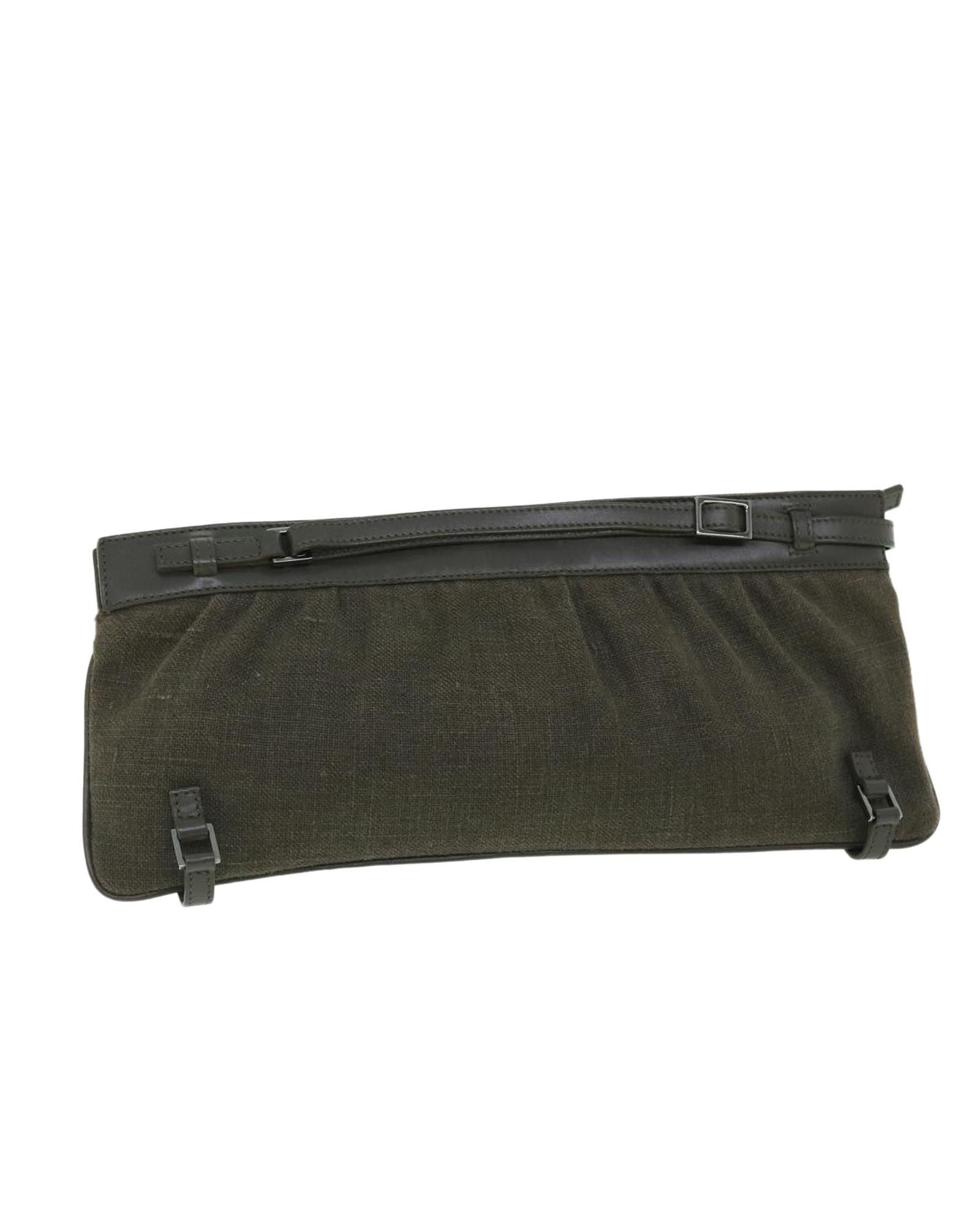 image of Gucci Gray Canvas Clutch Bag With Metal Fittings in Khaki, Women's