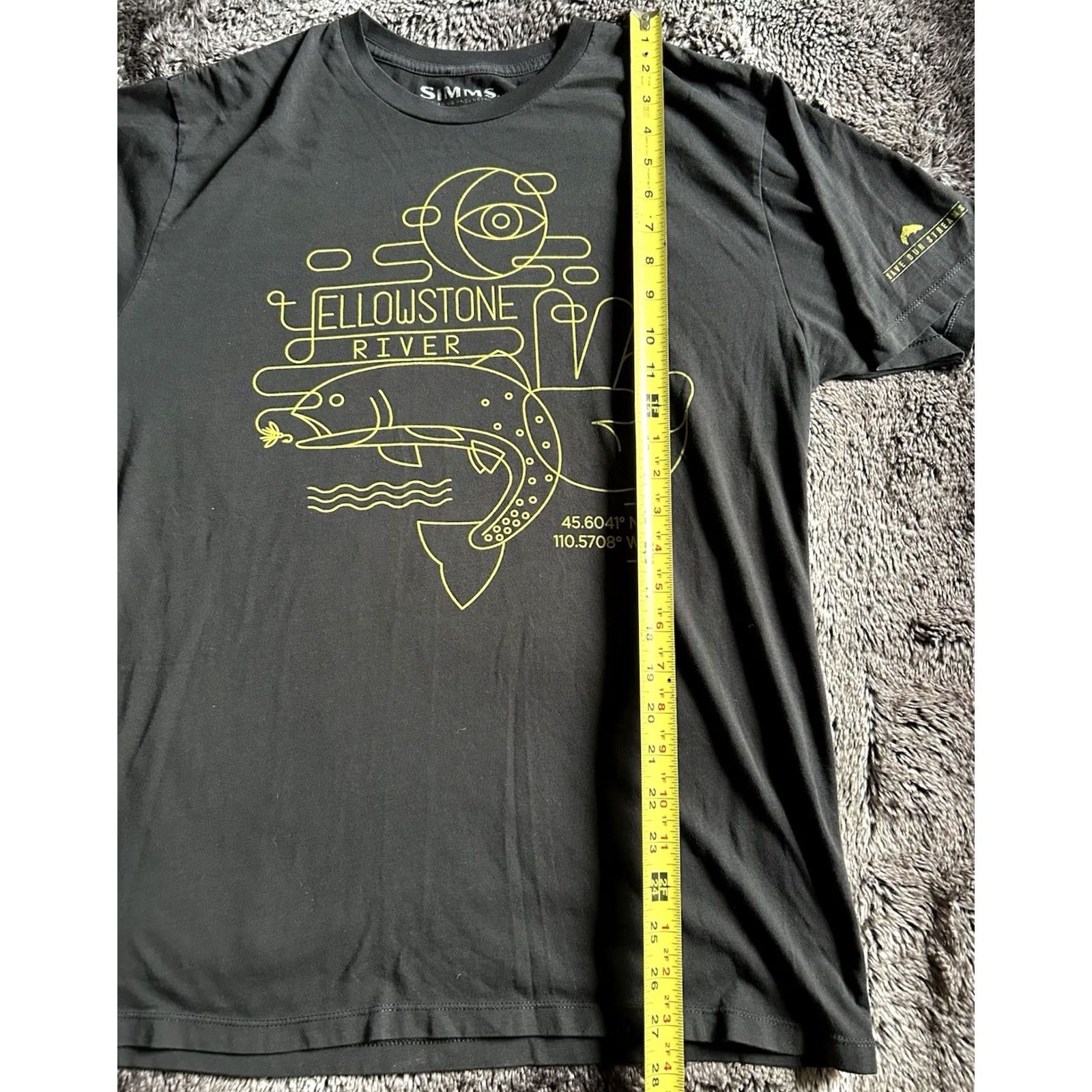 Vintage Simms Short Sleeve Crew Neck T-Shirt Men Large Cotton Blend Yellowstone River Black Graphic Print outdoor Mens Size US L / EU 52-54 / 3 - 6 Thumbnail
