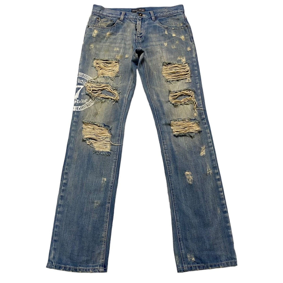 Japanese Brand CRAZY TRIBE Denim Thrashed Jeans Size US 31 - 2 Thumbnail