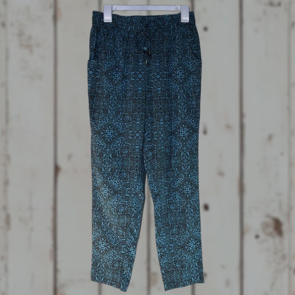 Coldwater Creek Coldwater Creek Teal/Brown Floral Geometric Drawstring Pants Womens Size S/8 Ankle Casual Lightweight Size 28" / US 6 / IT 42 - 1 Thumbnail