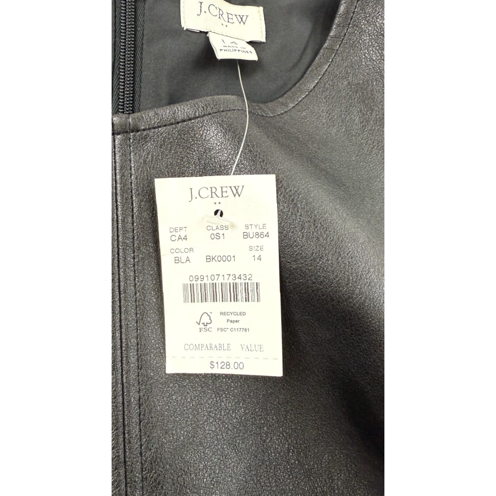 J.Crew J.CREW Dress Womens 14 Black Faux Leather Sleeveless Shift Zipper Round Neck Size XL / US 12-14 / IT 48-50 - 3 Thumbnail