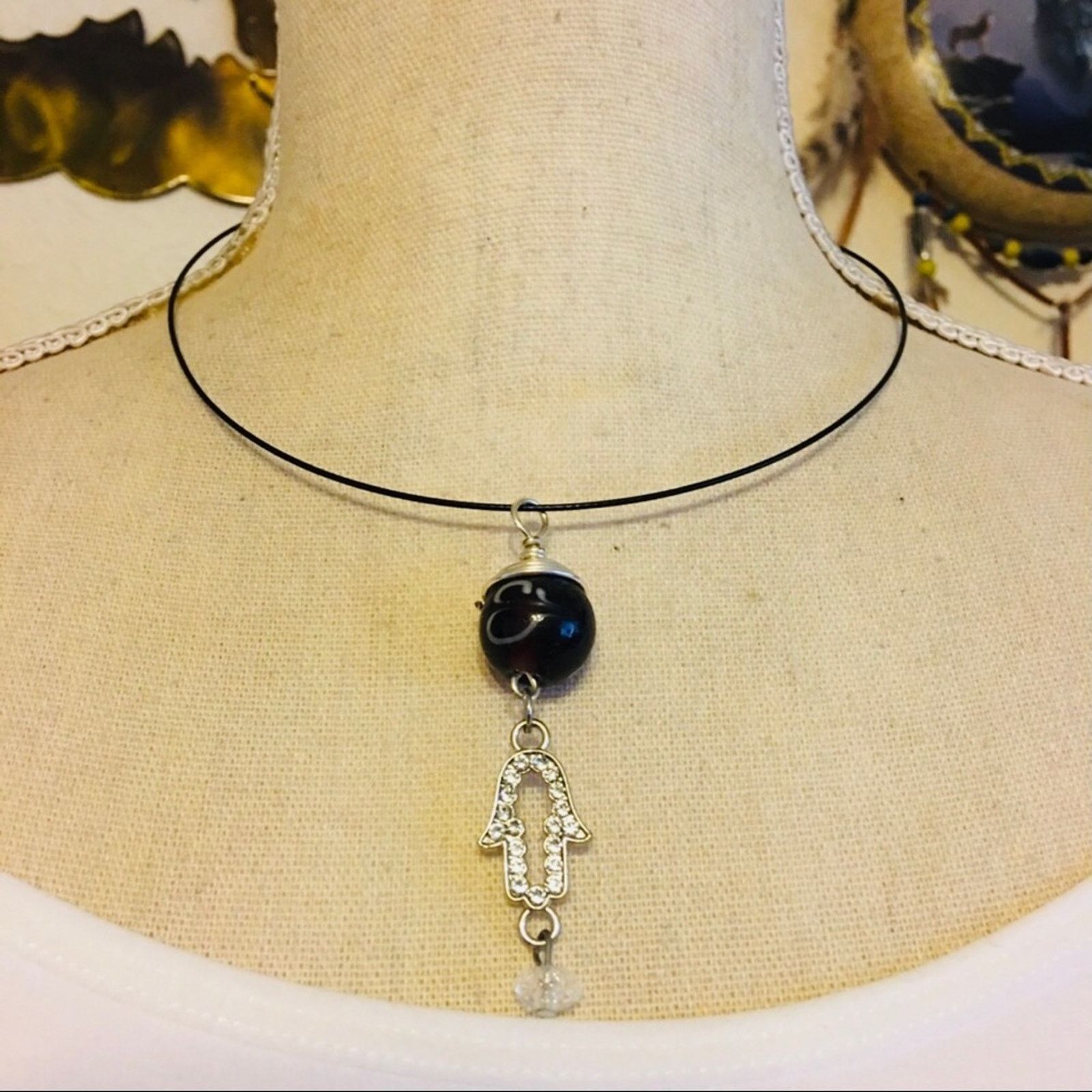 Jewelry Hamsa hand positive intention pendant on cord Size ONE SIZE - 1 Thumbnail