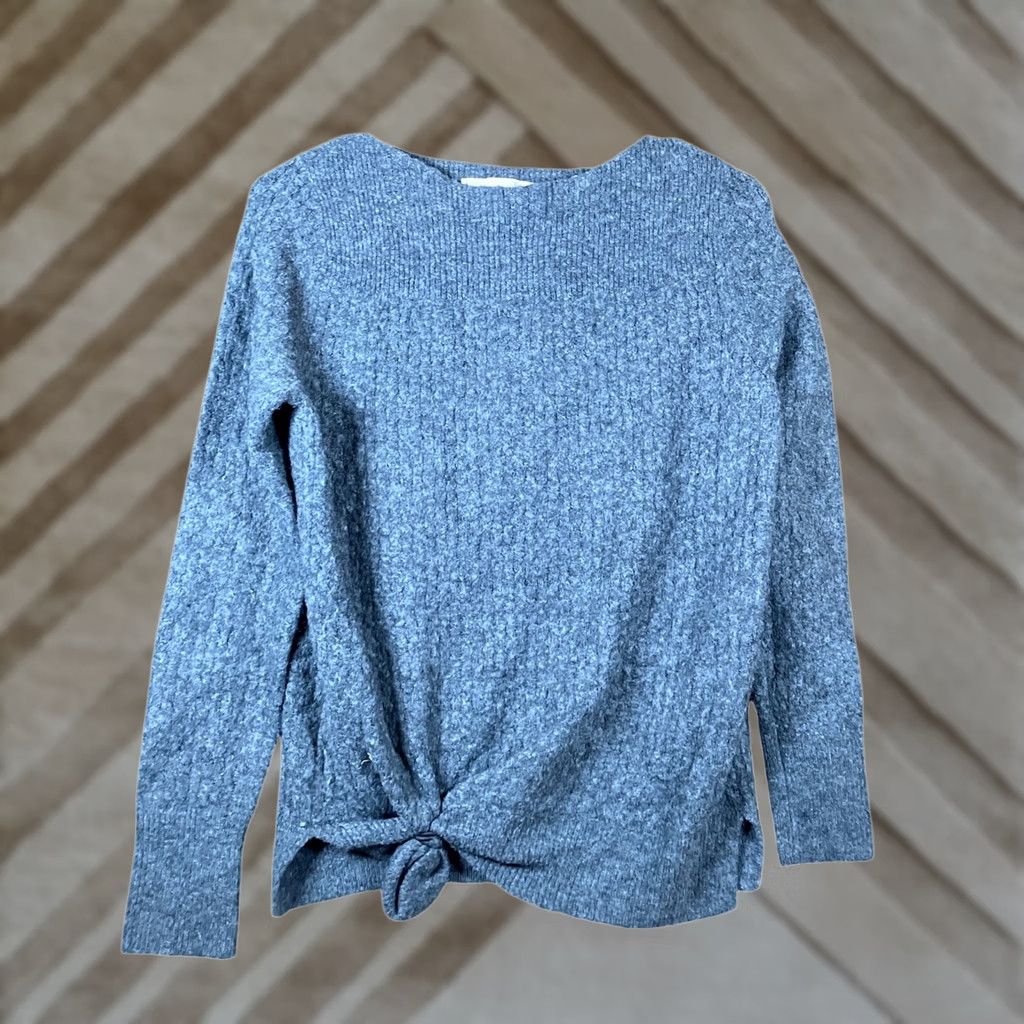 Loft LOFT Gray Crew Neck Long Sleeve Sweater Front Tie Medium Women’s Knit Casual Workwear Size M / US 6-8 / IT 42-44 - 1 Thumbnail