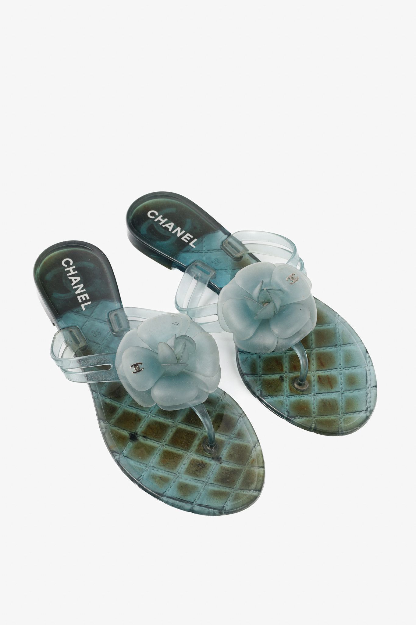 Chanel Chanel Green Metallic Jelly Camellia Thong Sandals Size US 7.5 / IT 37.5 - 1 Thumbnail