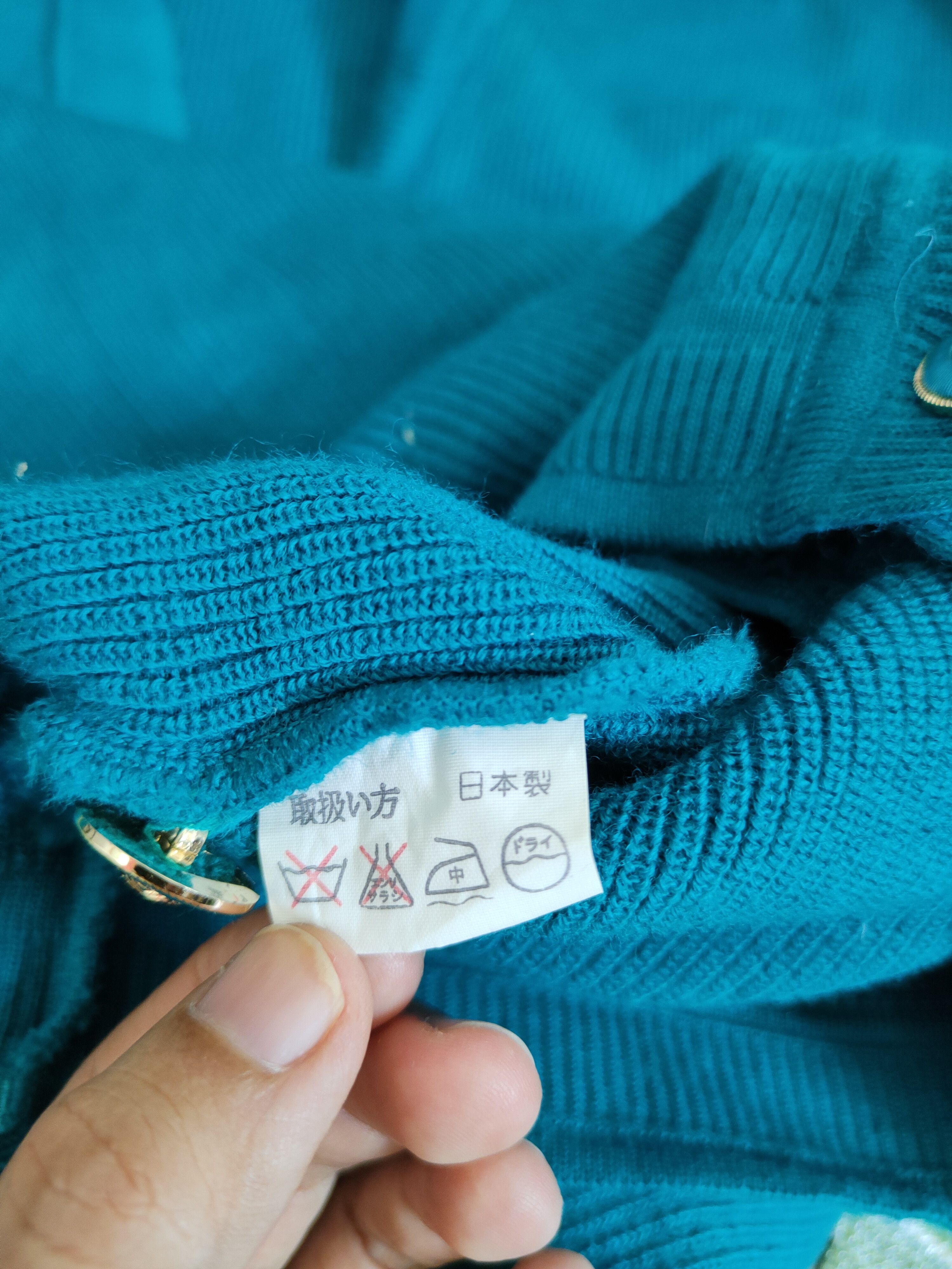 Japanese Brand × Vintage Leod'or Turquoise distressed ripped Knitwear Cardigan #S2012 Size L / US 10 / IT 46 - 11 Thumbnail
