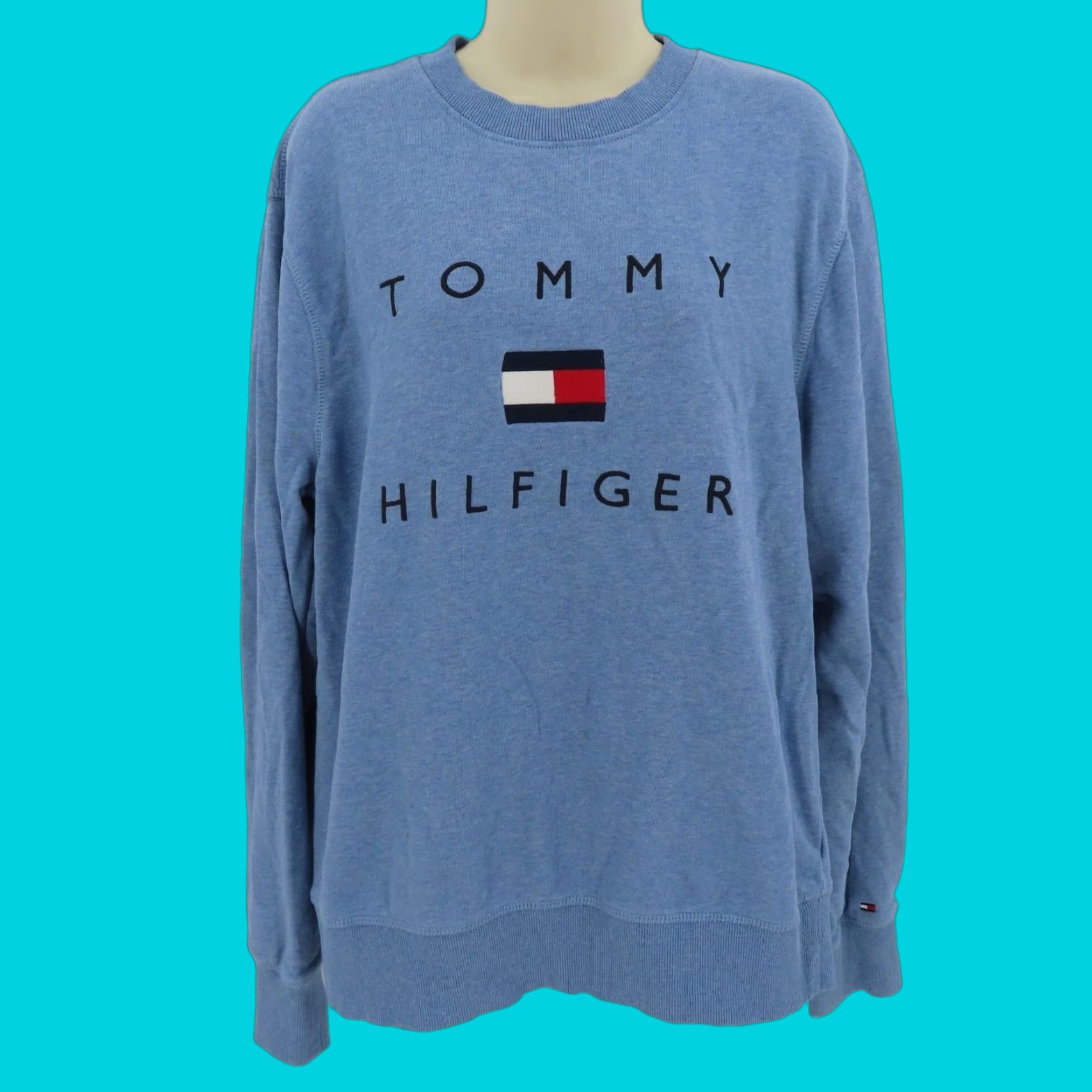 Tommy Hilfiger Tommy Hilfiger Womens Large Blue Crew Neck Embroidered Pullover Sweatshirt Top Shirt Size L / US 10 / IT 46 - 1 Thumbnail