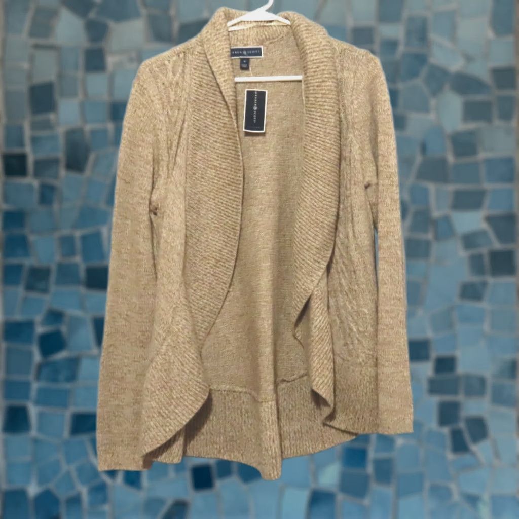 Vintage Karen Scott Women's M Cardigan Beige Marl Tan NWT Long Sleeve Collared Acrylic Knit Solid All Seasons Fall Winter Spring Size M / US 6-8 / IT 42-44 - 1 Thumbnail