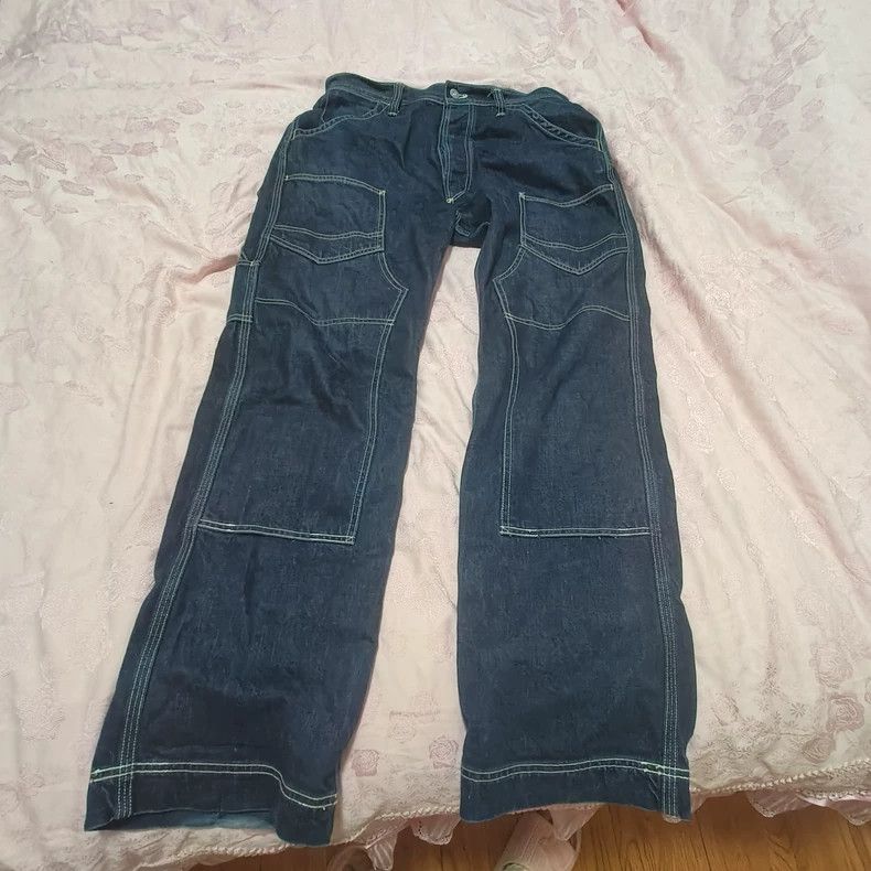 Freewheelers Denim Work Pants with Patch Details Size US 32 / EU 48 - 1 Thumbnail
