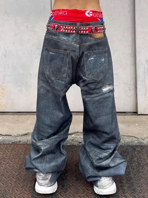 VIBE Distressed Dirty Blue Ripped Jeans Size US 33 - 3 Thumbnail