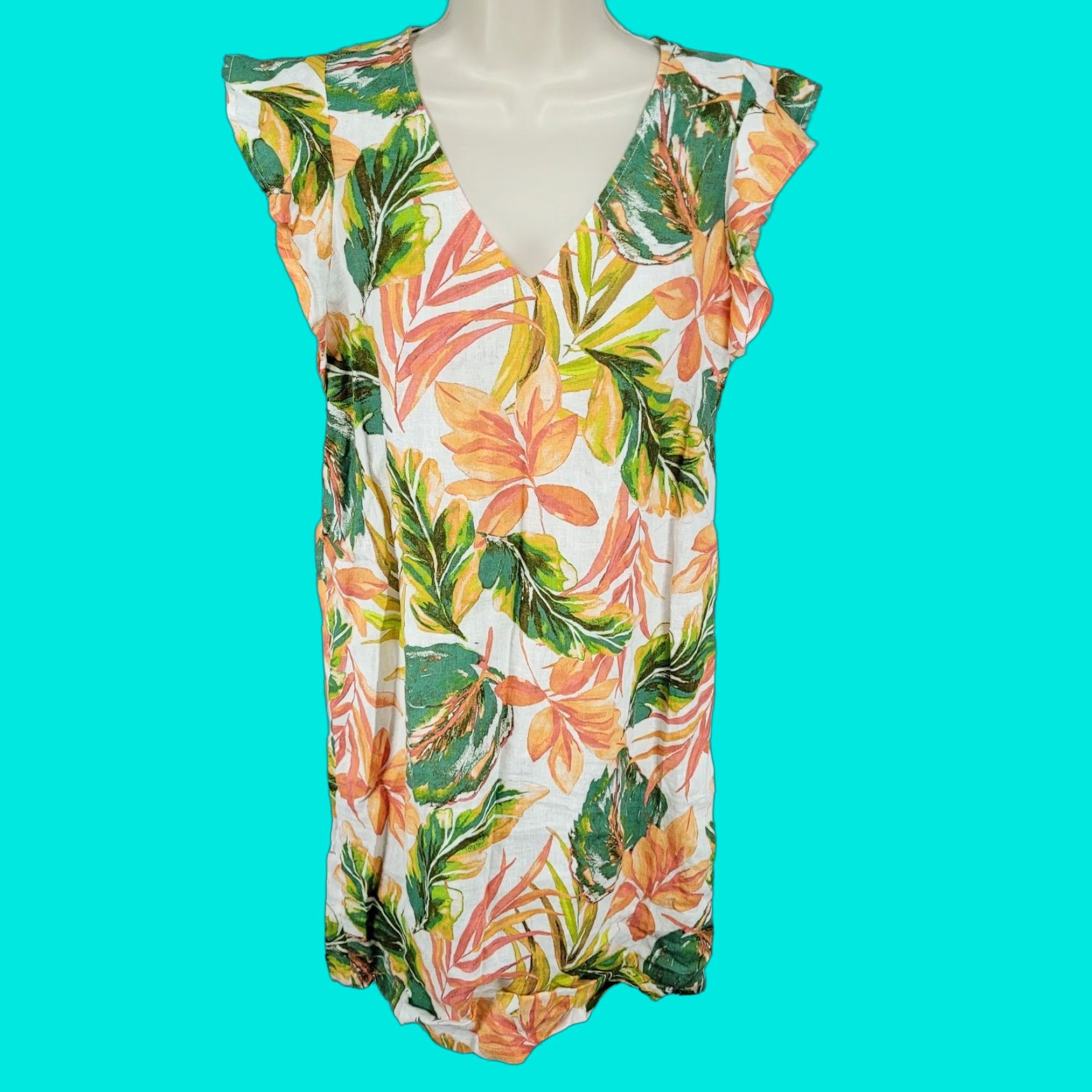 Nicole Miller Nicole Miller Multicolor Linen Leaf Print Flutter Sleeve Shift Dress XS Size XS / US 0-2 / IT 36-38 - 1 Thumbnail